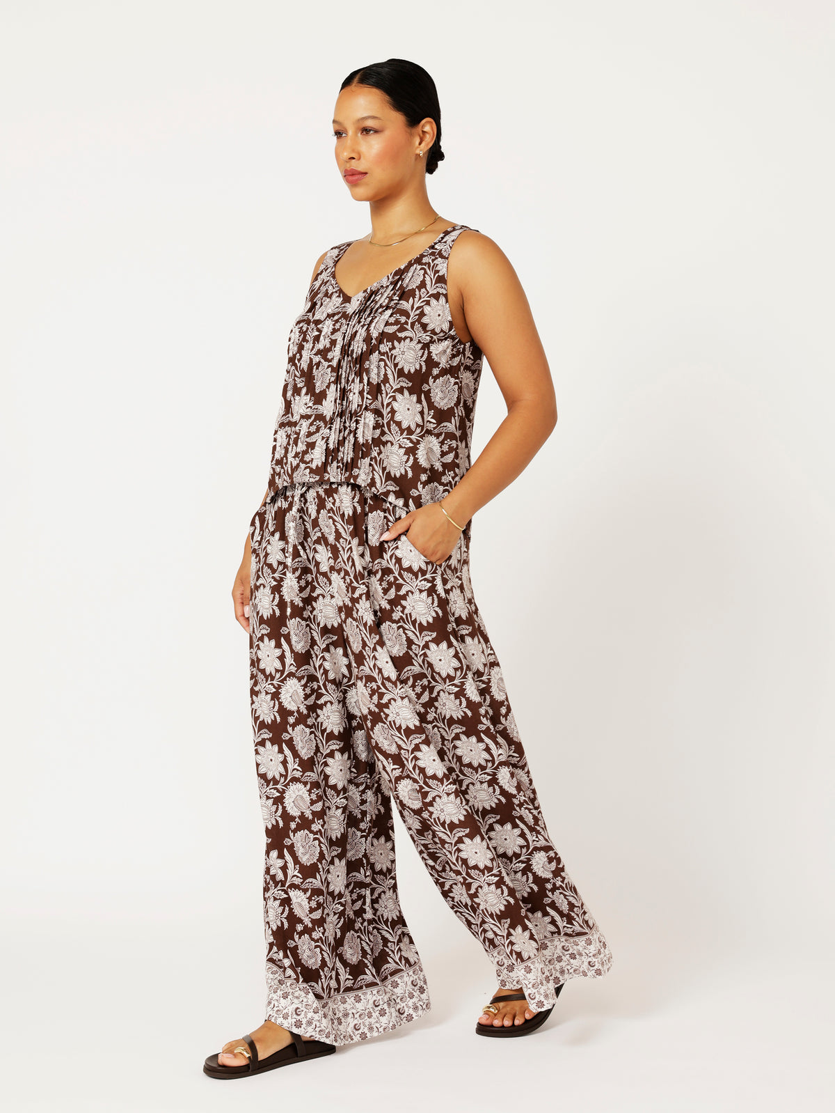 Palazzo Pant | Chocolate Indian Flower - Saffron Road