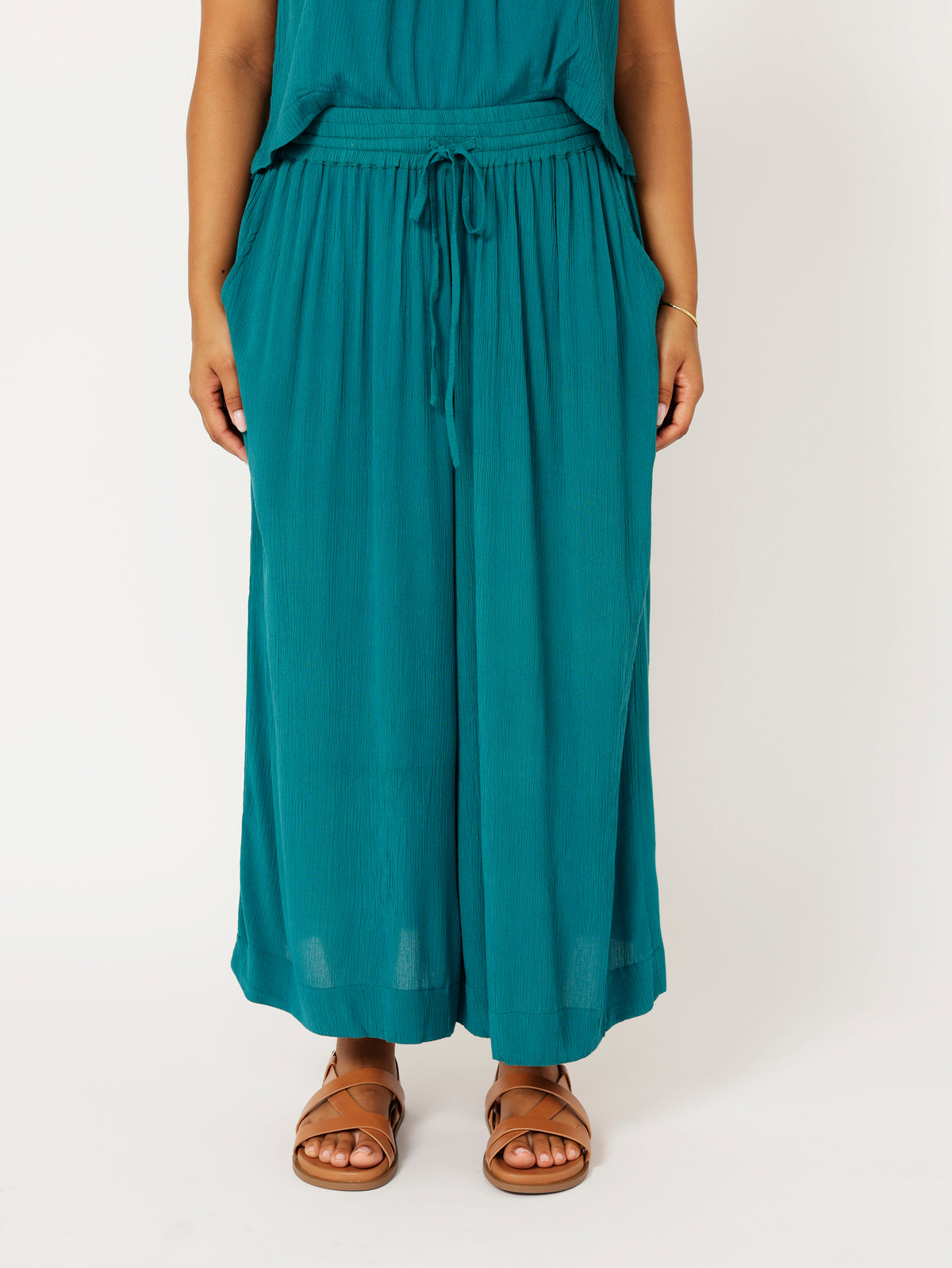 Palazzo Pant | CROPPED | Teal Crinkle - Saffron Road