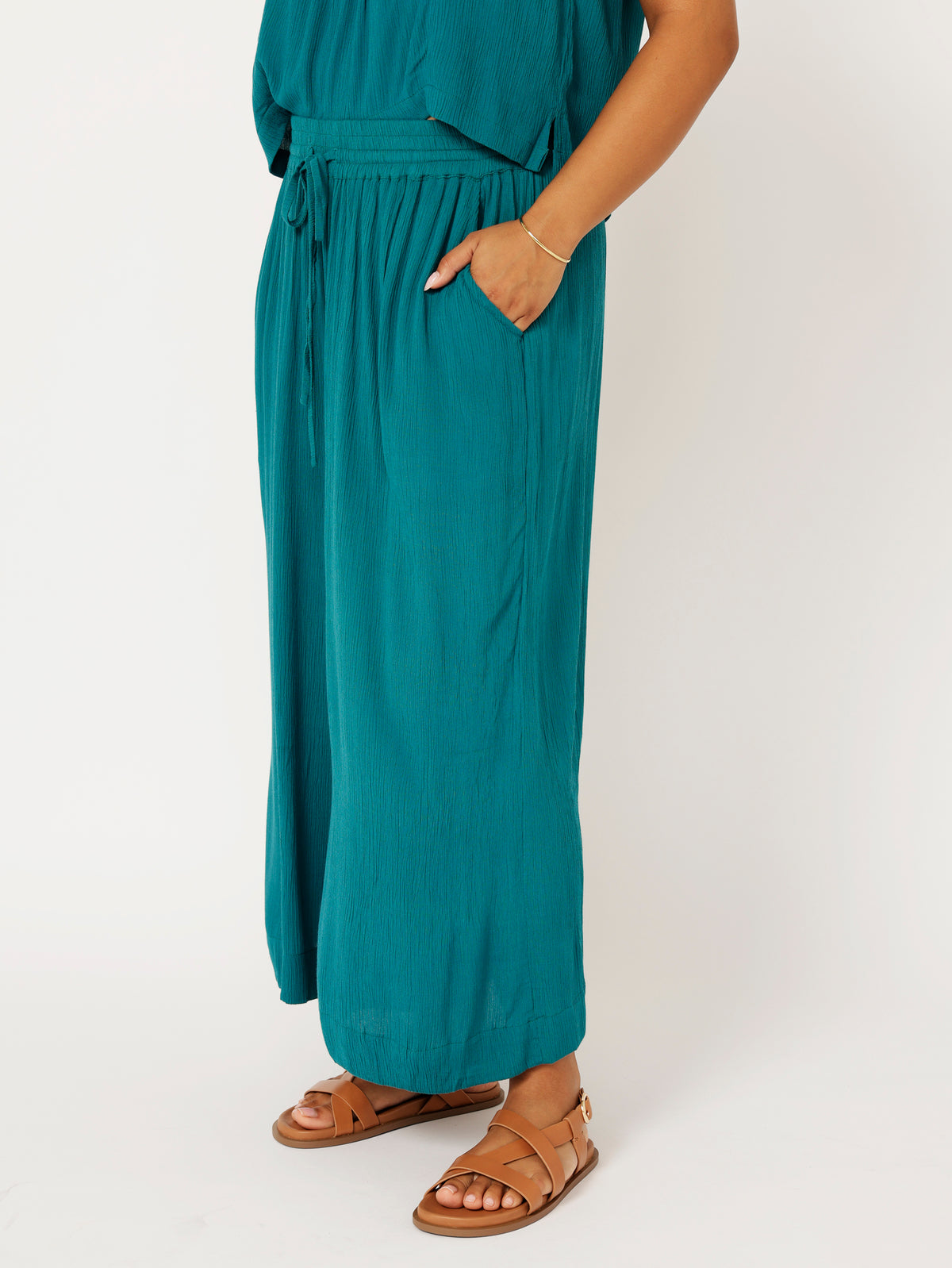 Palazzo Pant | CROPPED | Teal Crinkle - Saffron Road