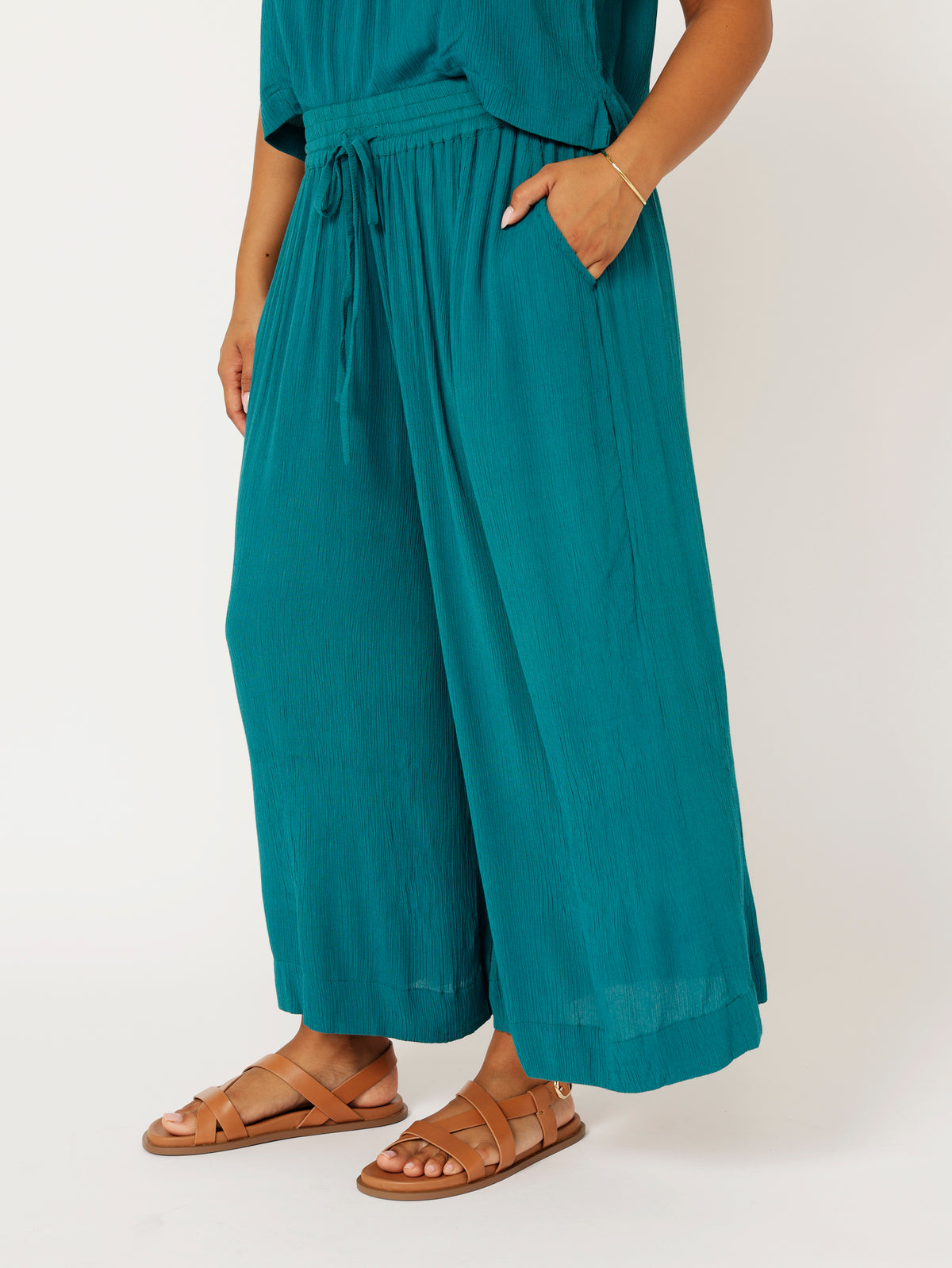 Palazzo Pant | CROPPED | Teal Crinkle - Saffron Road