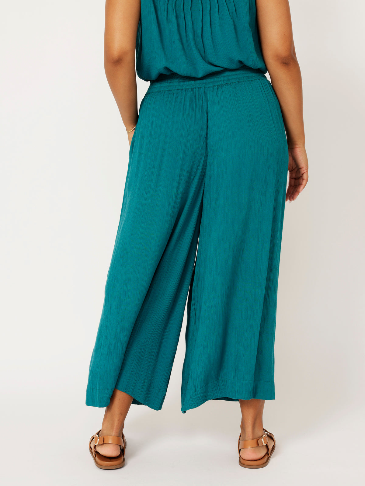 Palazzo Pant | CROPPED | Teal Crinkle - Saffron Road