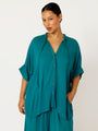 Madison Shirt with frill collar | Teal Crinkle - Saffron Road