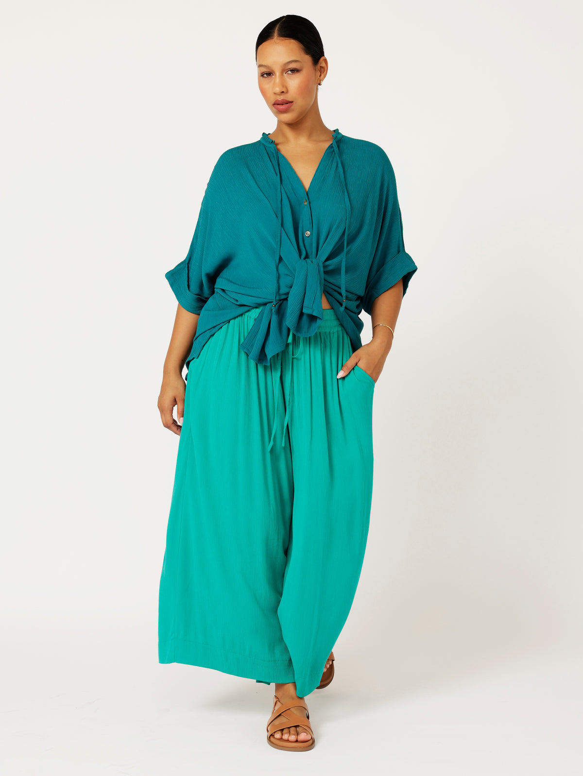 Palazzo Pant | CROPPED | Jade Crinkle - Saffron Road