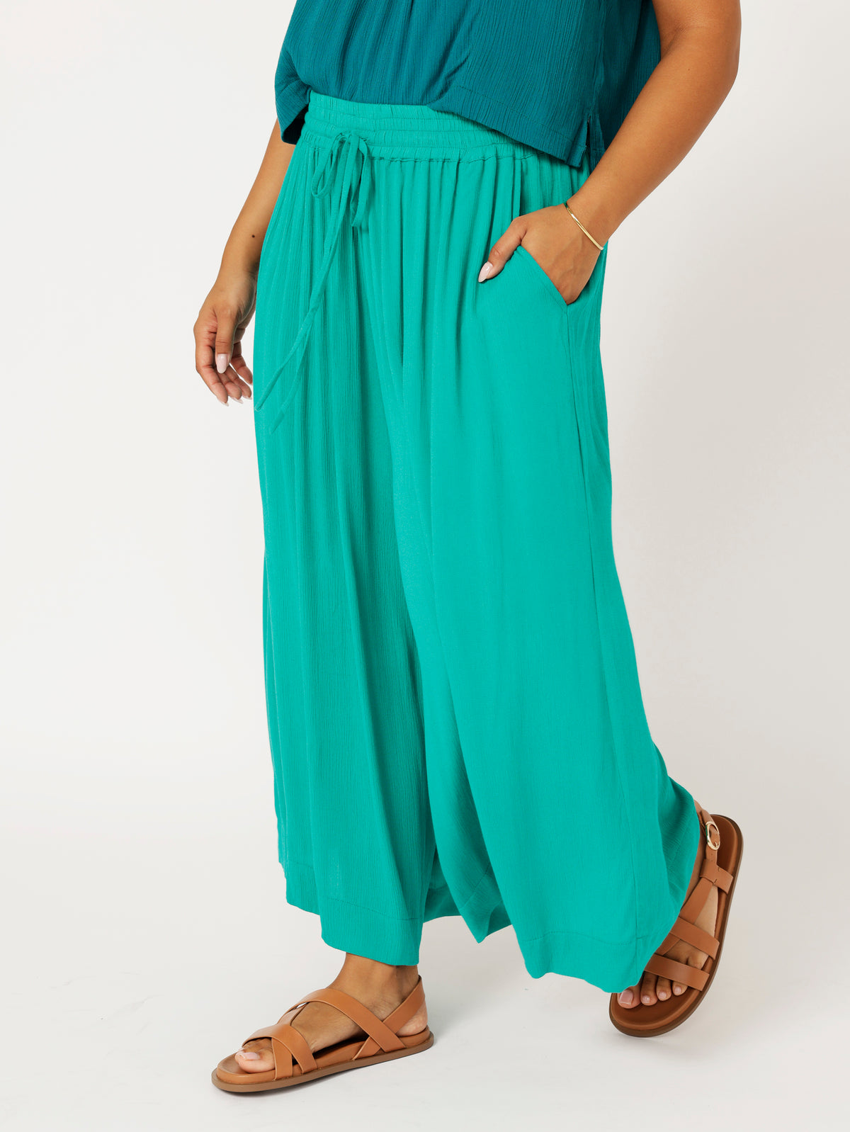 Palazzo Pant | CROPPED | Jade Crinkle - Saffron Road