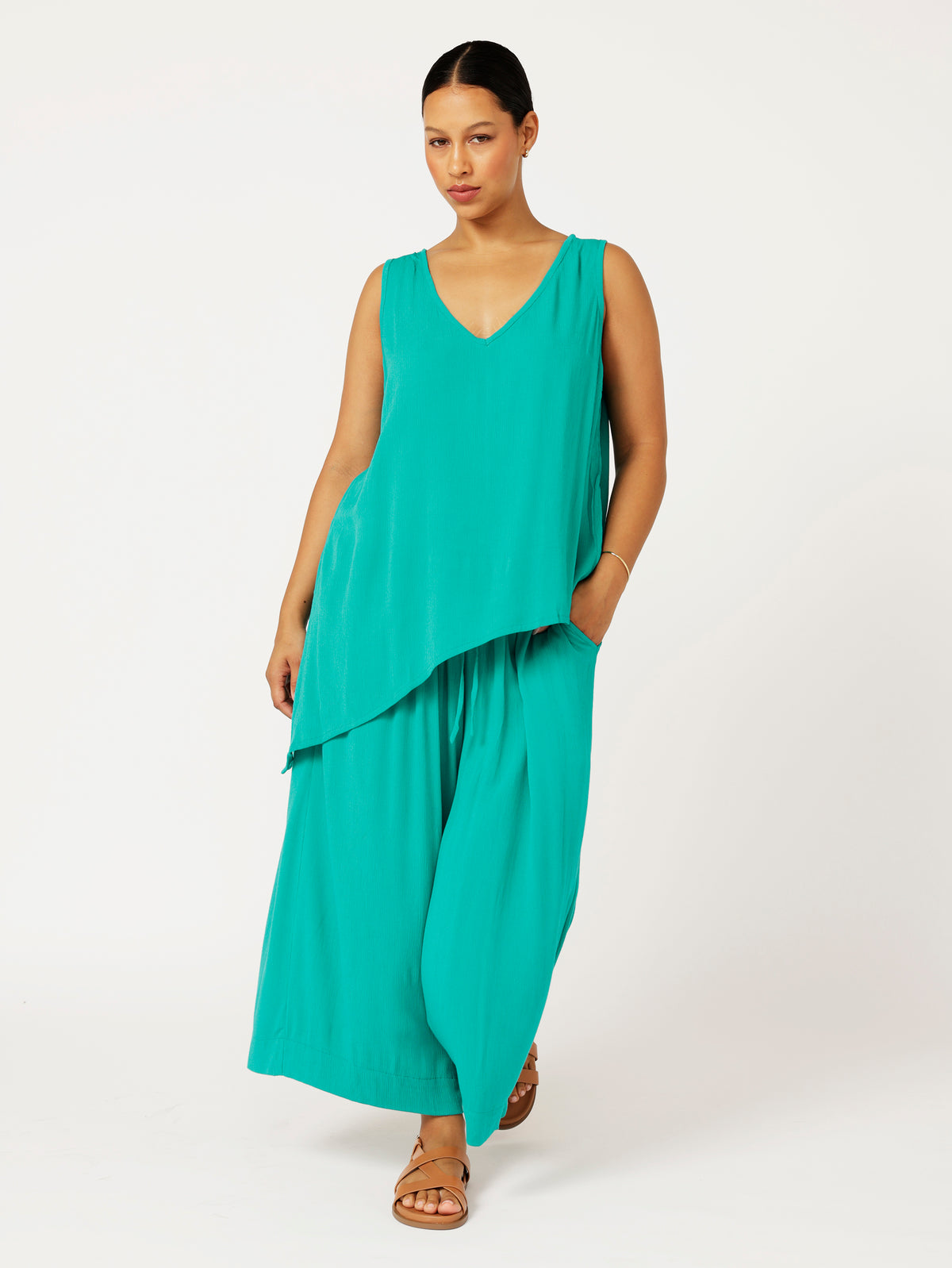 Side Tie Tank | Jade Crinkle - Saffron Road