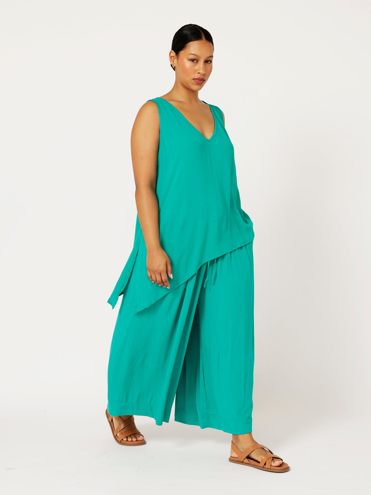 Side Tie Tank | Jade Crinkle - Saffron Road