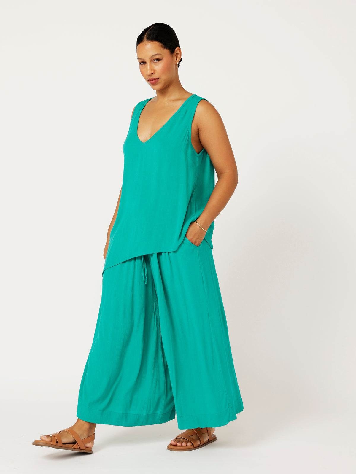 Palazzo Pant | CROPPED | Jade Crinkle - Saffron Road
