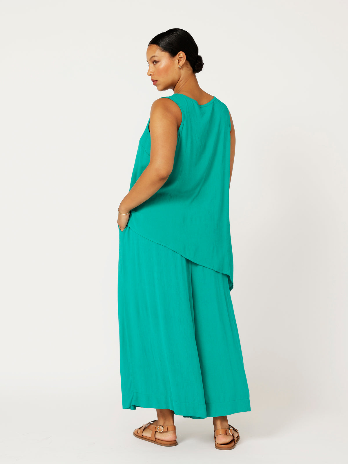 Side Tie Tank | Jade Crinkle - Saffron Road
