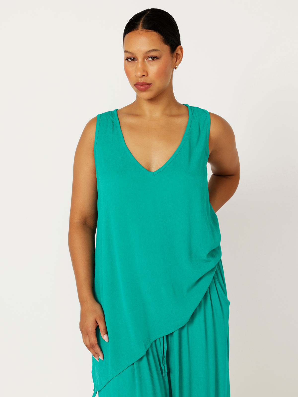 Side Tie Tank | Jade Crinkle - Saffron Road