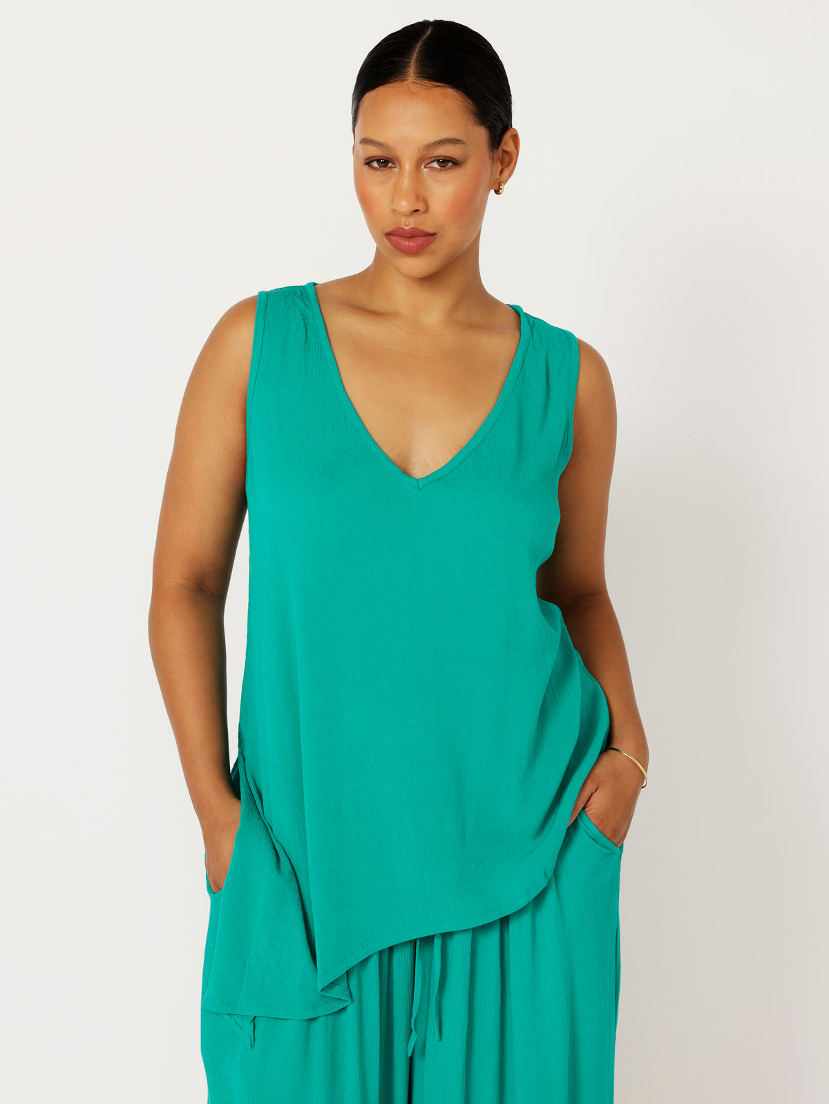 Side Tie Tank | Jade Crinkle - Saffron Road
