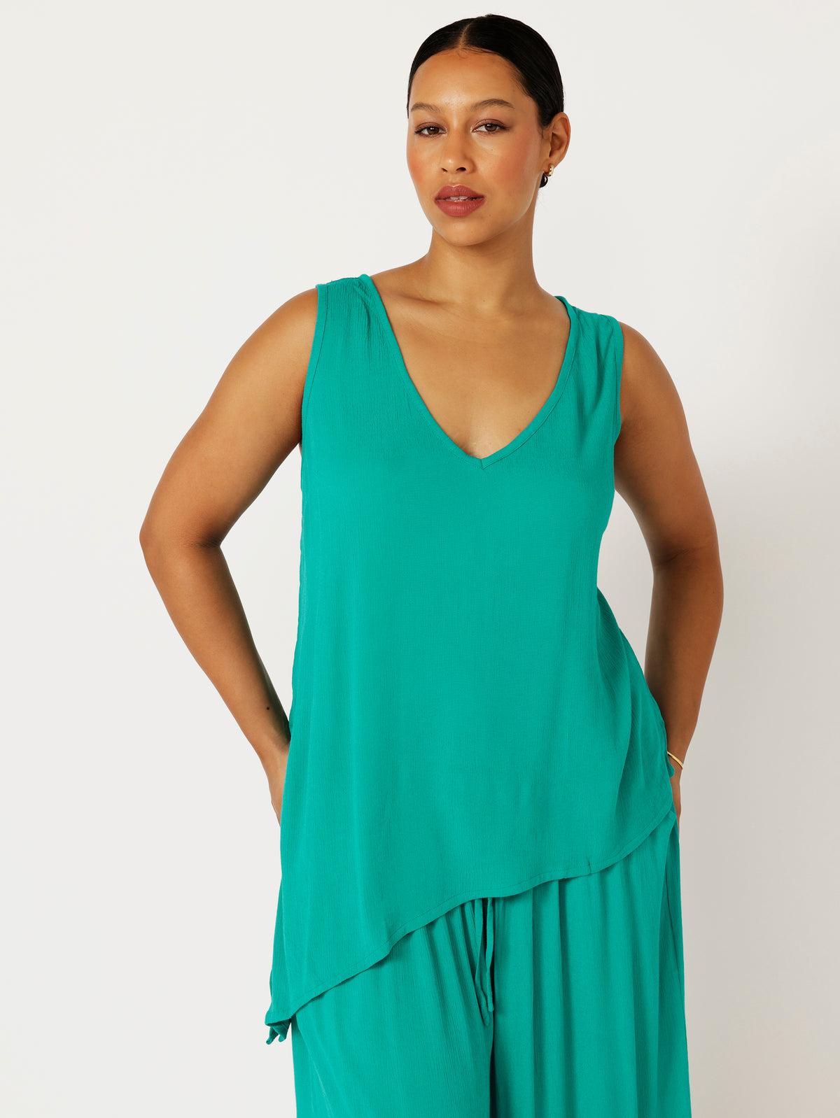Side Tie Tank | Jade Crinkle - Saffron Road