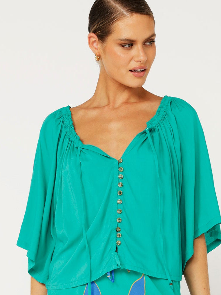 Festival Dreaming Top | Button Front  | Jade Green - Saffron Road