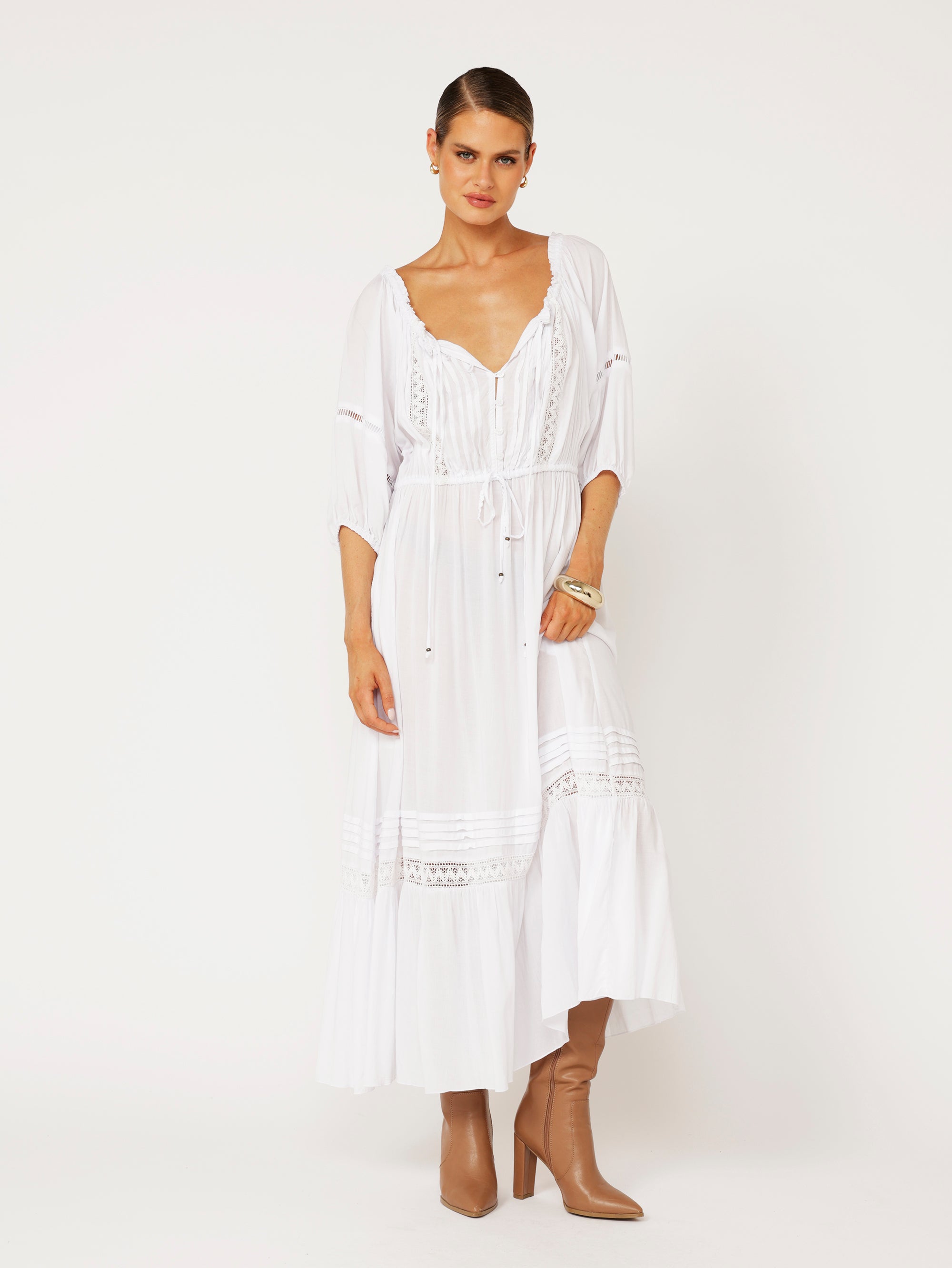 Paris Night Dress | White with Lace - Saffron Road