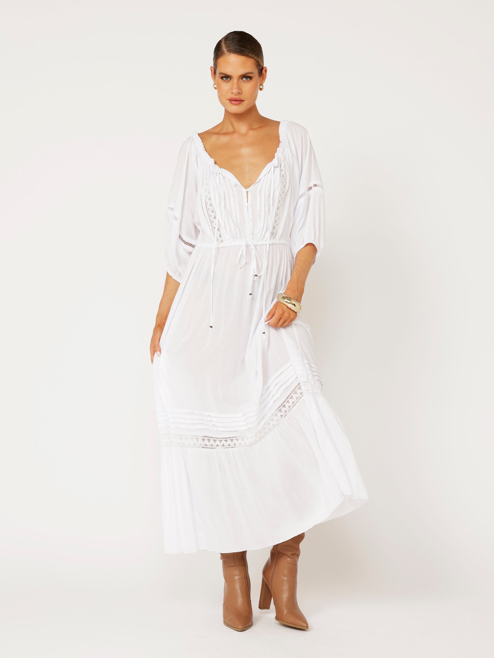 Paris Night Dress | White with Lace - Saffron Road
