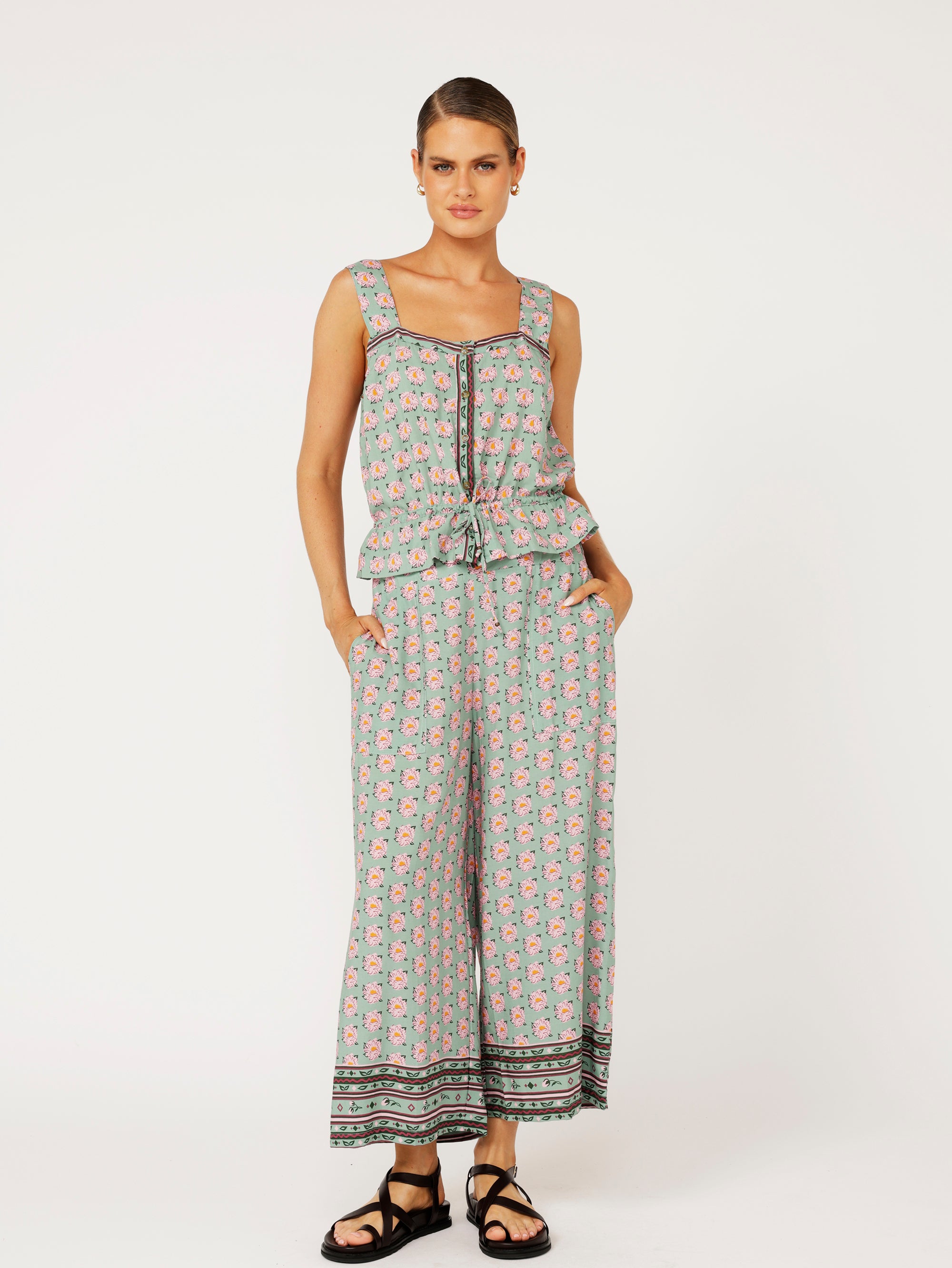 Emma Drawstring Tank | Sage Peony - Saffron Road