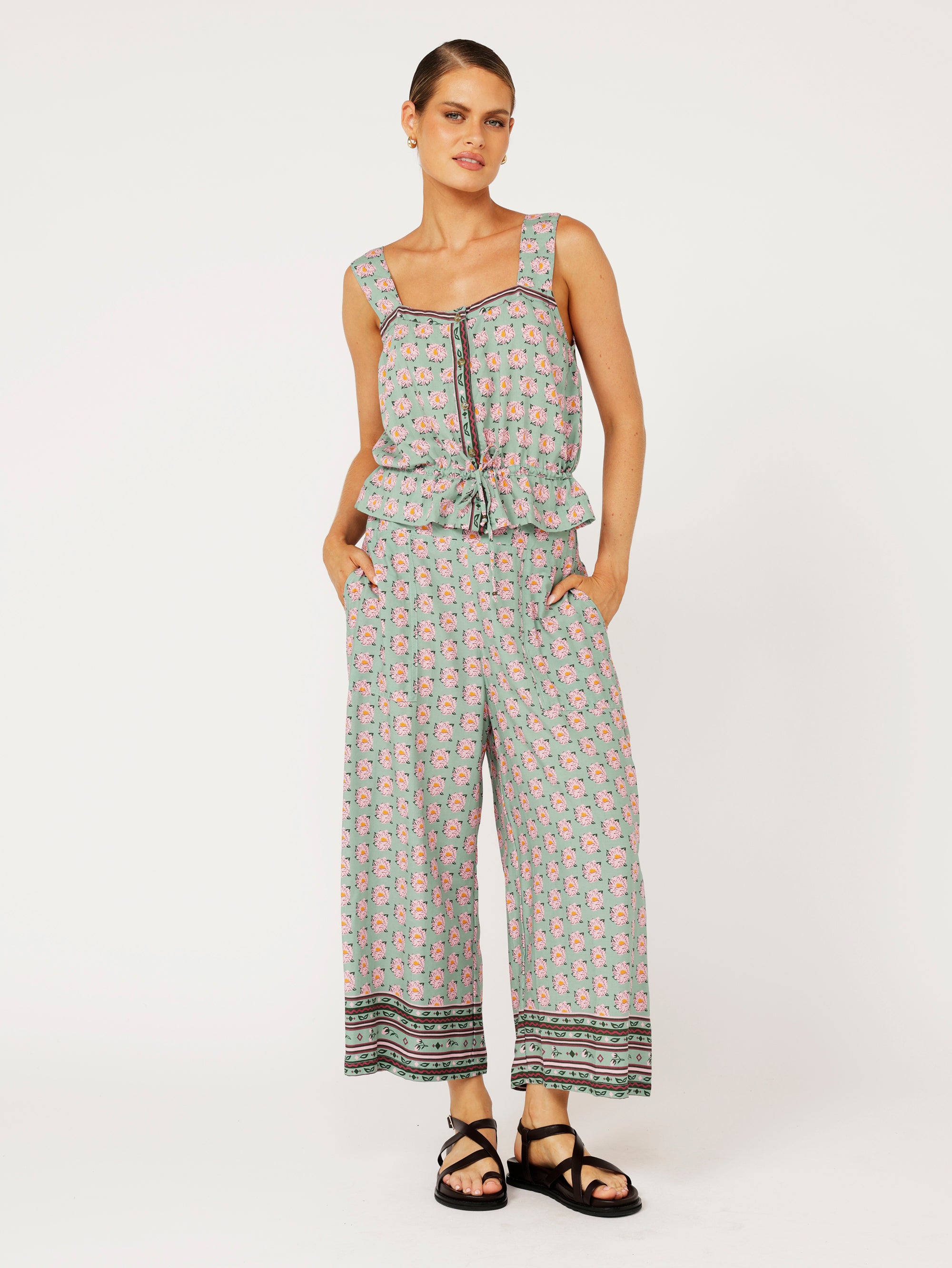 Emma Drawstring Tank | Sage Peony - Saffron Road