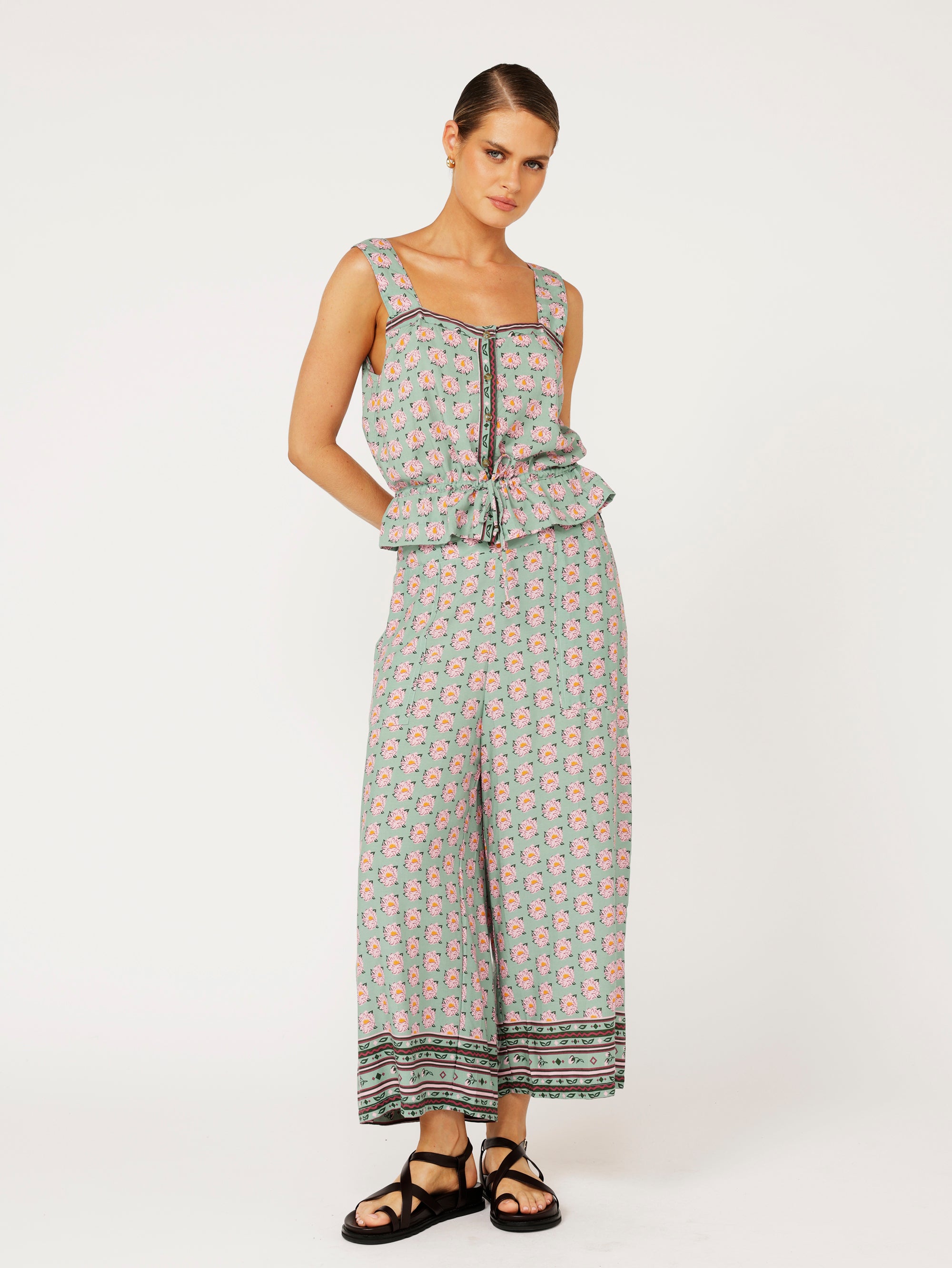 Emma Drawstring Tank | Sage Peony - Saffron Road