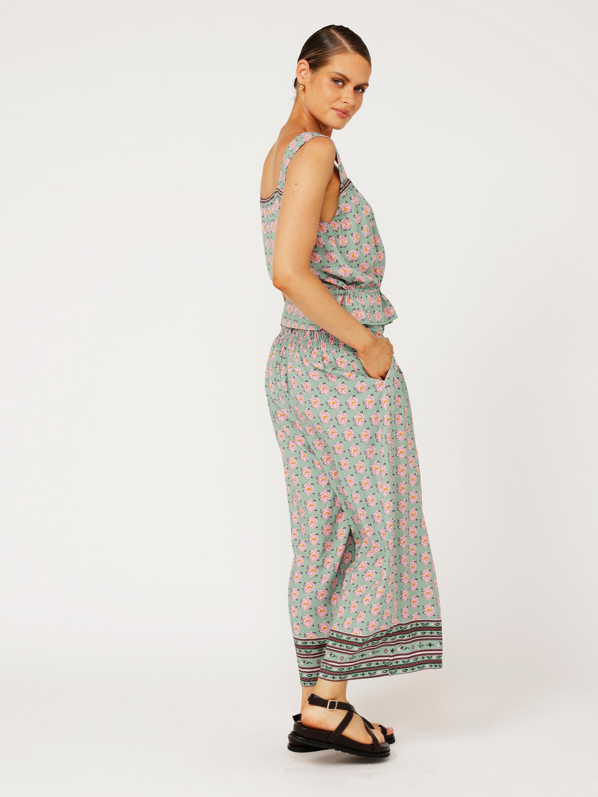 Emma Drawstring Tank | Sage Peony - Saffron Road