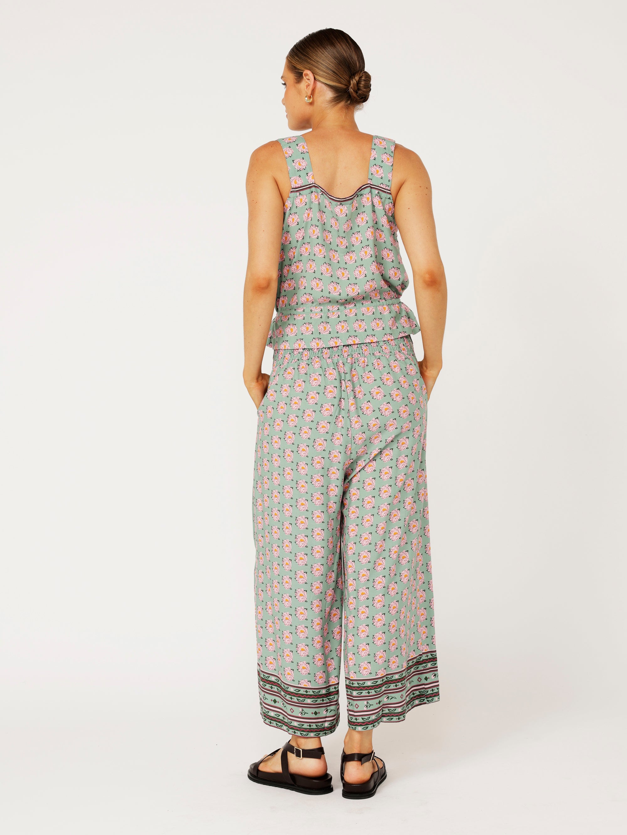 High Waisted Lounge Pant | Cropped | Sage Peony - Saffron Road