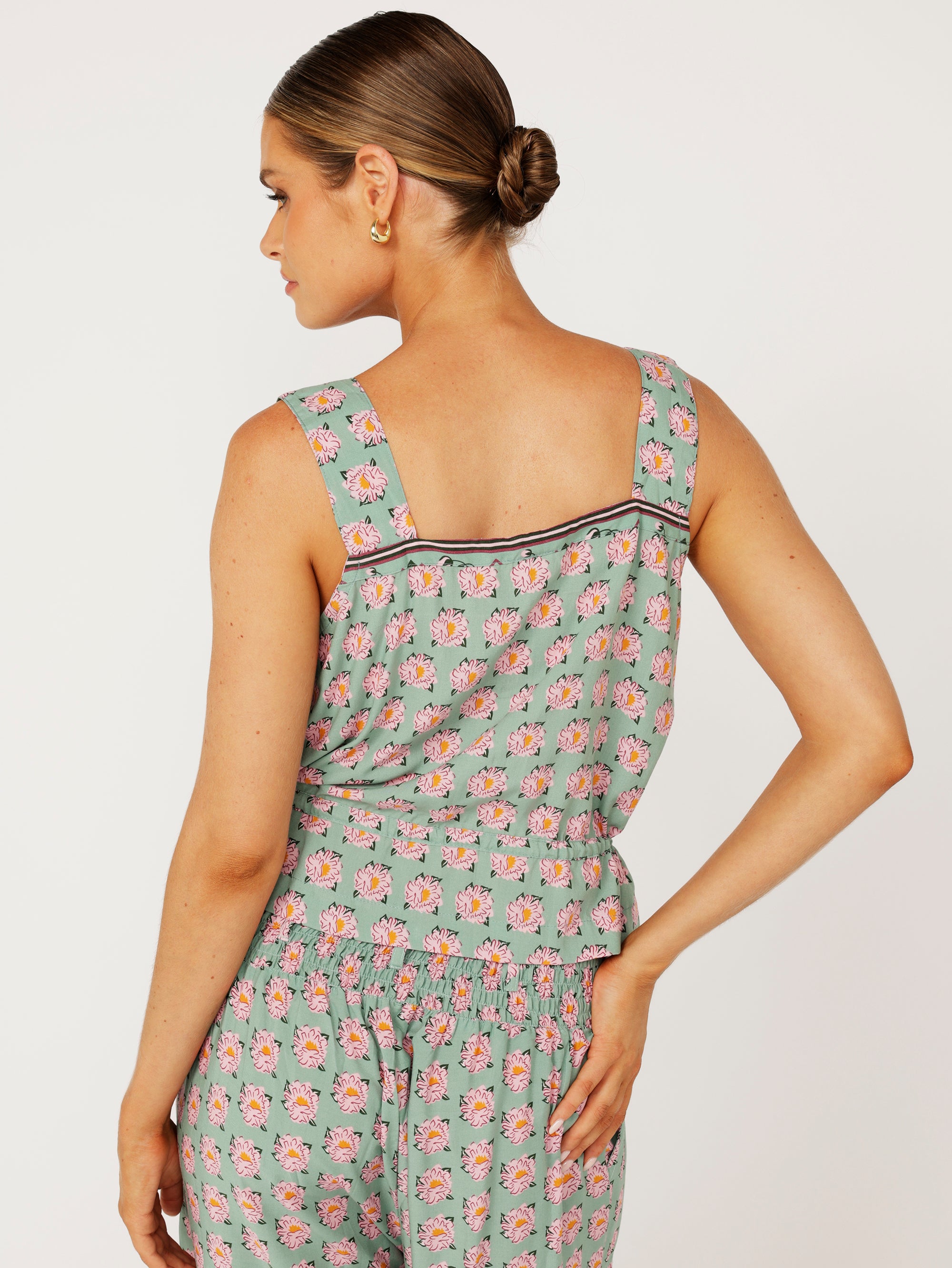 Emma Drawstring Tank | Sage Peony - Saffron Road