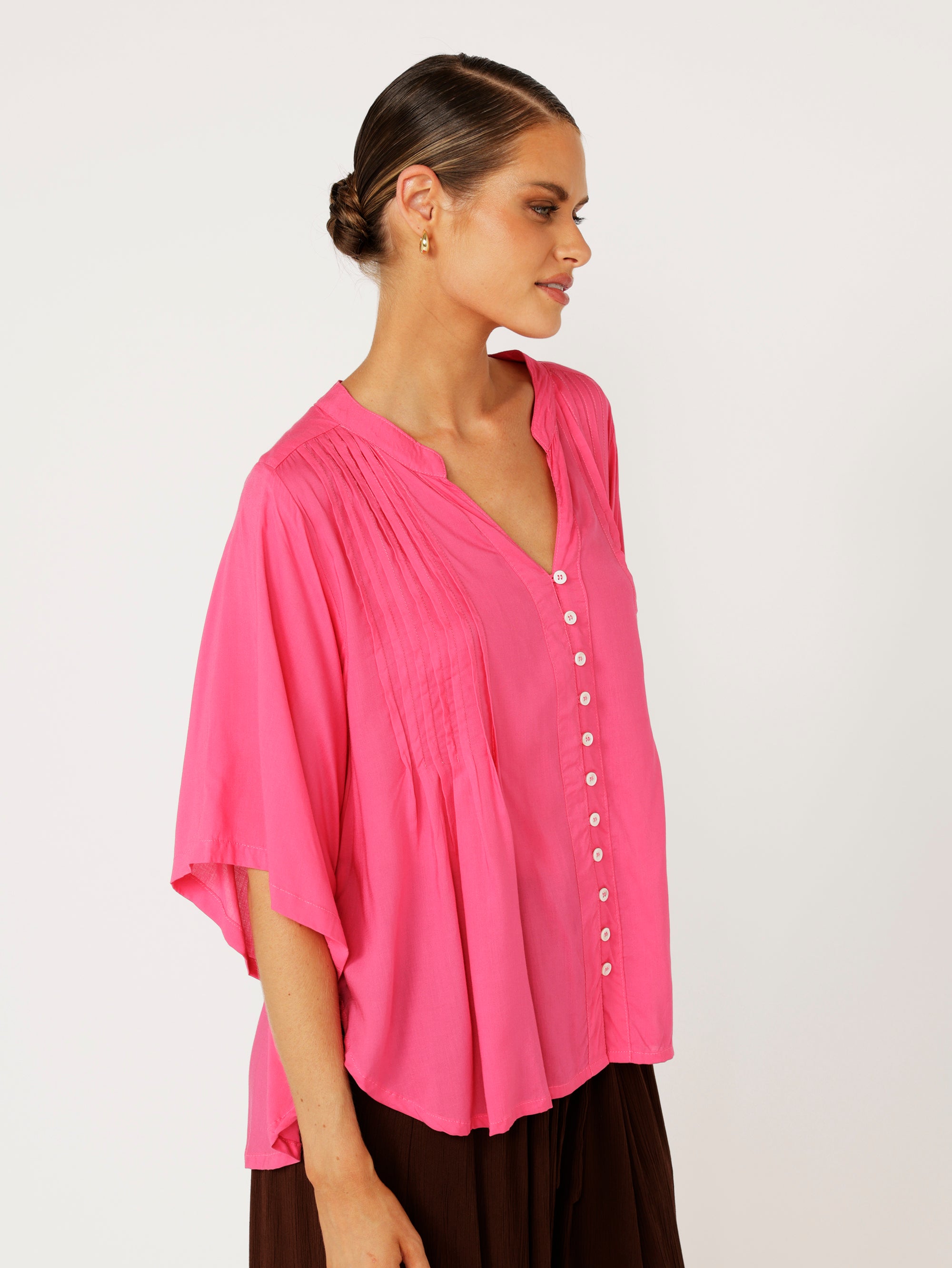 Amber Blouse with Pin Tucks | Hot Pink - Saffron Road