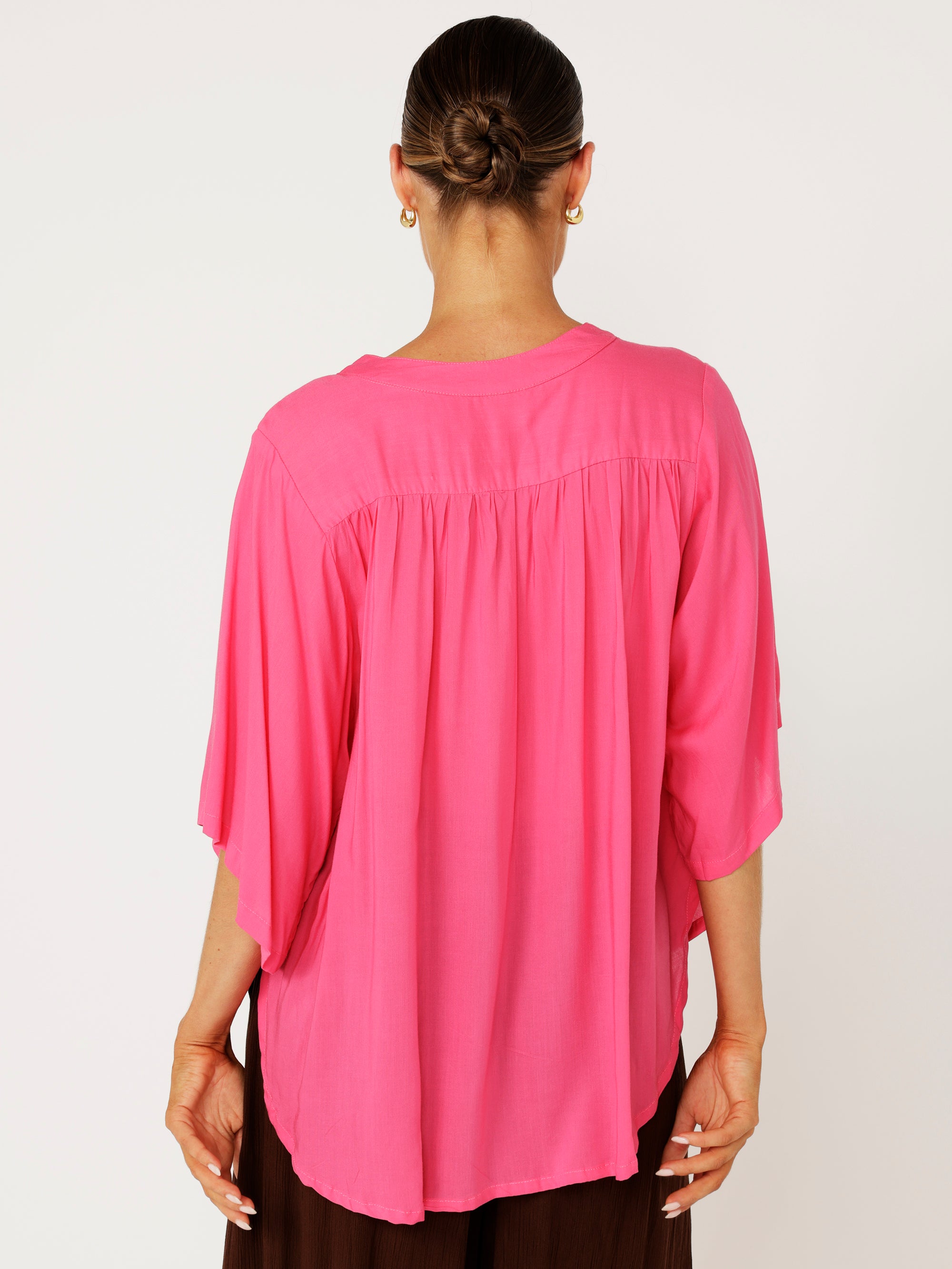 Amber Blouse with Pin Tucks | Hot Pink - Saffron Road