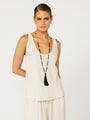 Necklace 15 | LONG - Stones with tassel feature Black/White - Saffron Road
