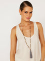 Necklace 14 | LONG - Stones with tassel feature Grey - Saffron Road