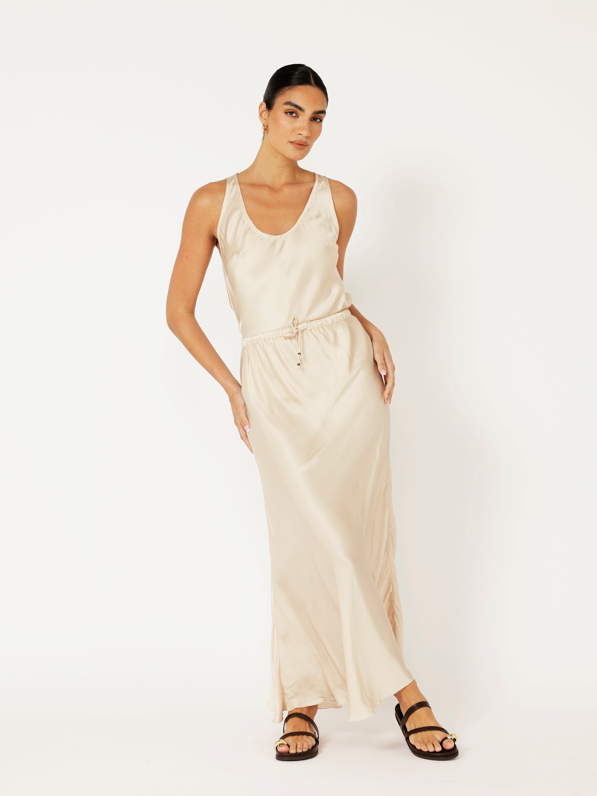 Violet Skirt | Satin Viscose | Oyster - Saffron Road