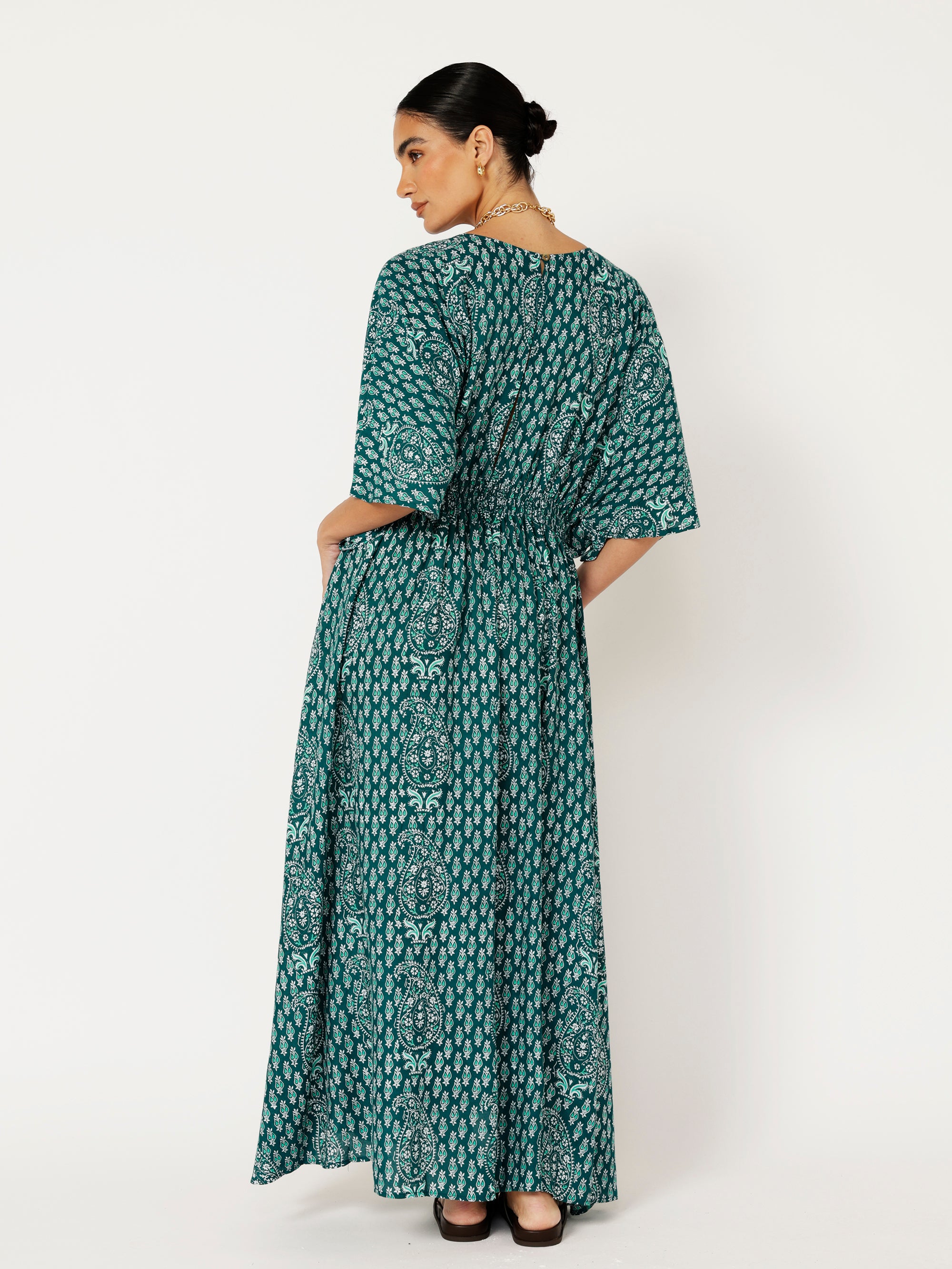 Meredith Dress | Emerald Block Print