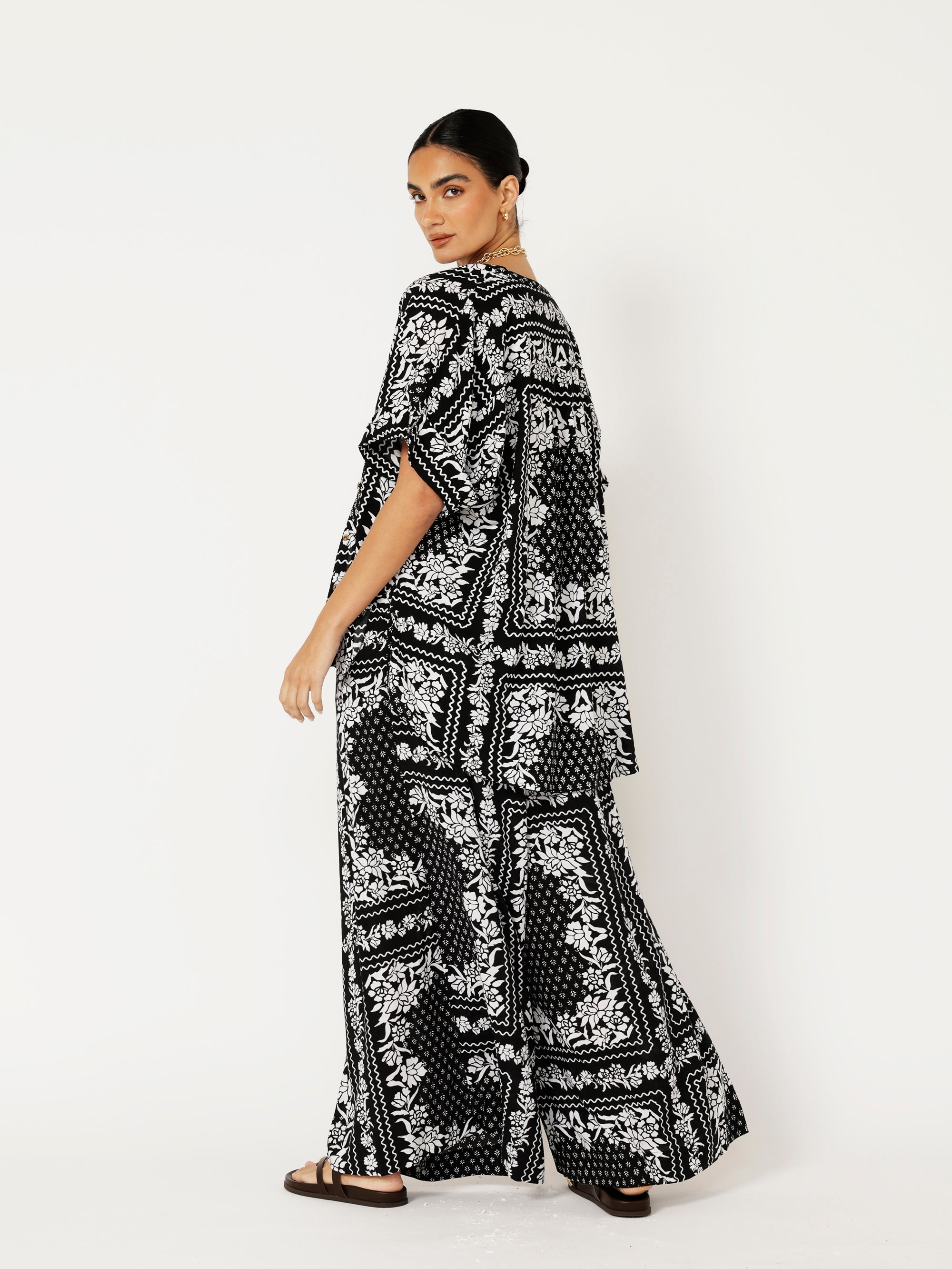 Palazzo Pant | Black and White Heritage Floral - Saffron Road