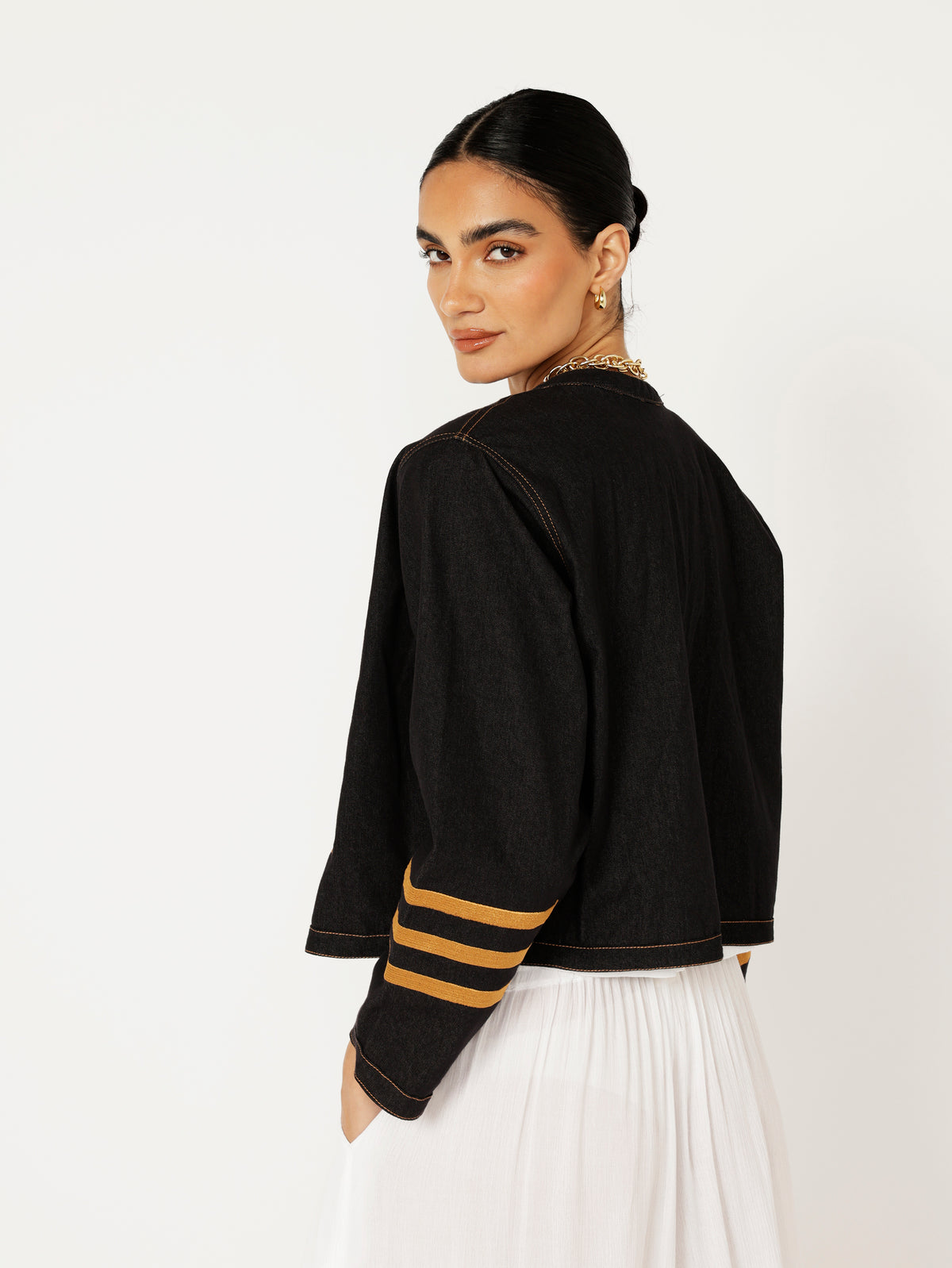 Sgt. Peppers Jacket | Black Denim with Embroidery - Saffron Road