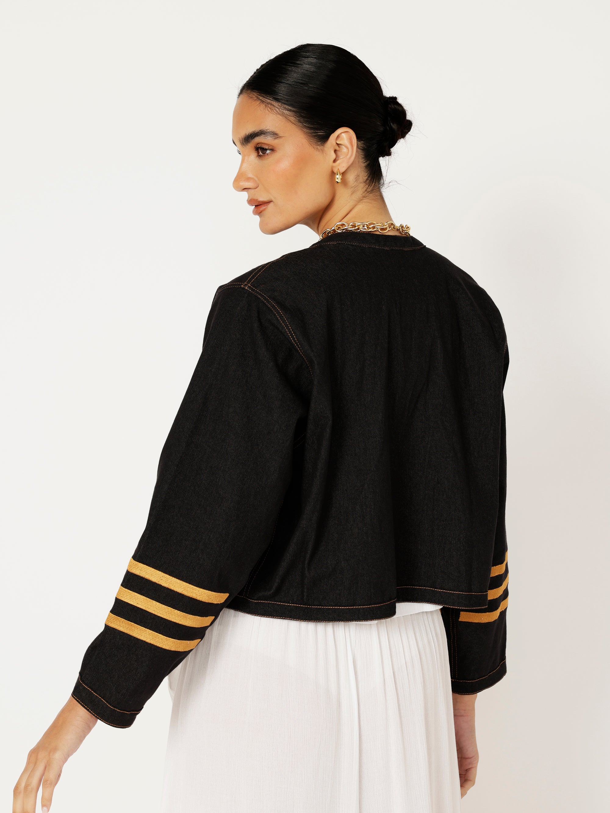Sgt. Peppers Jacket | Black Denim with Embroidery - Saffron Road
