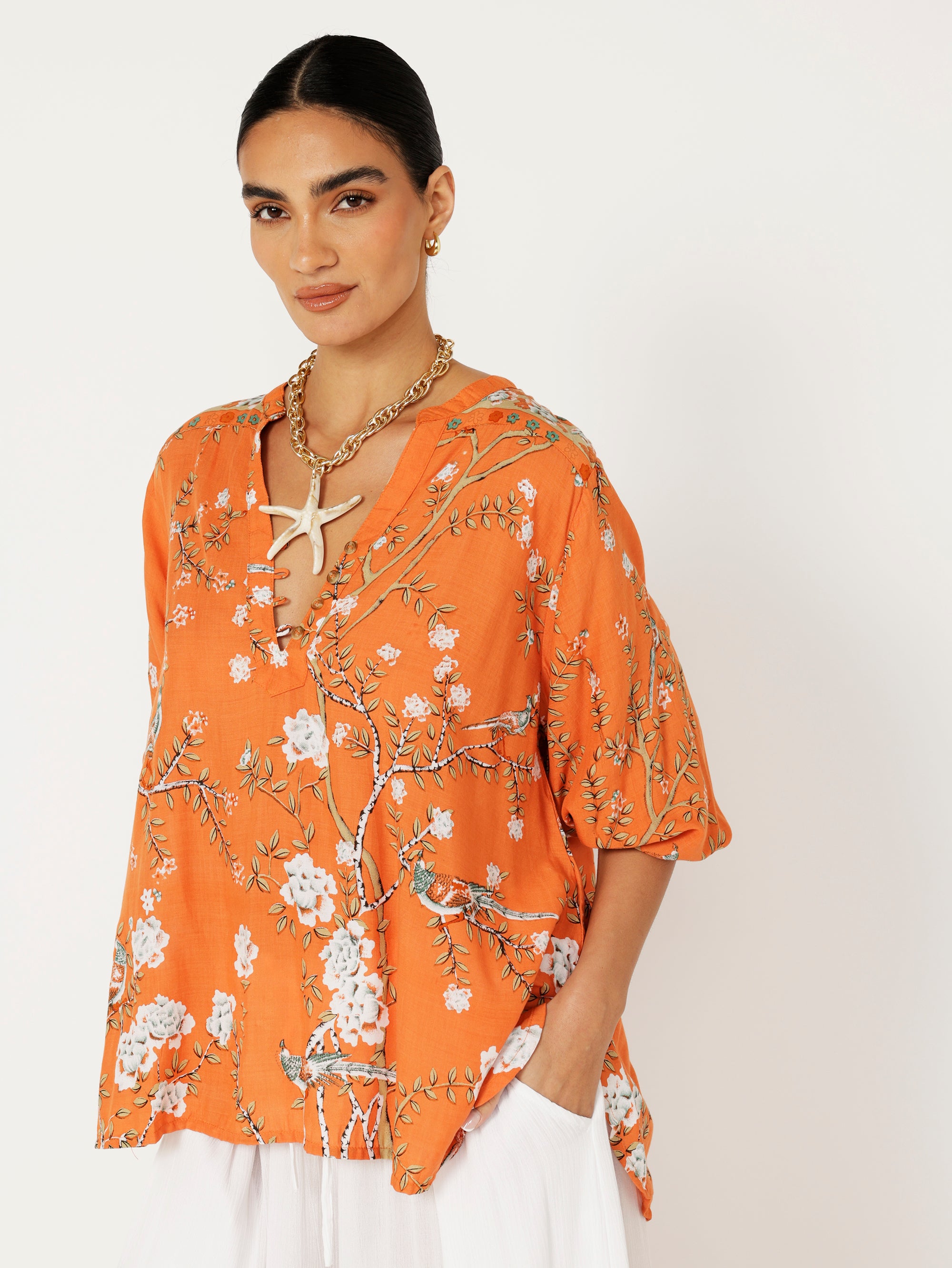 Natalya Blouse | Orange Lovebird - Saffron Road