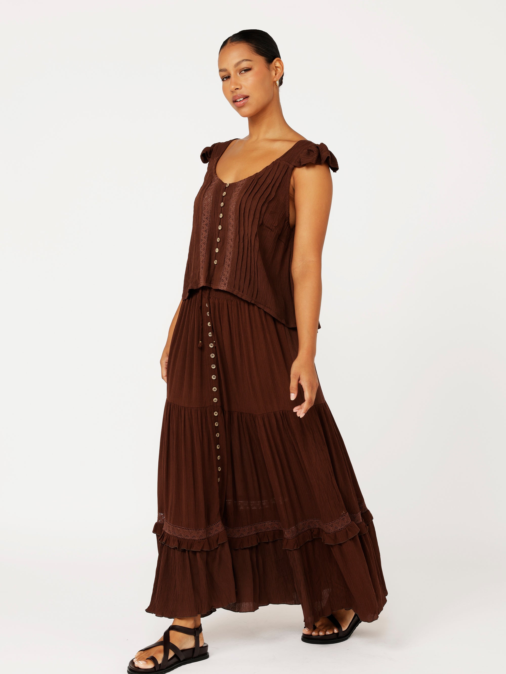 Chloe Skirt  | Cacao Crinkle With Lace