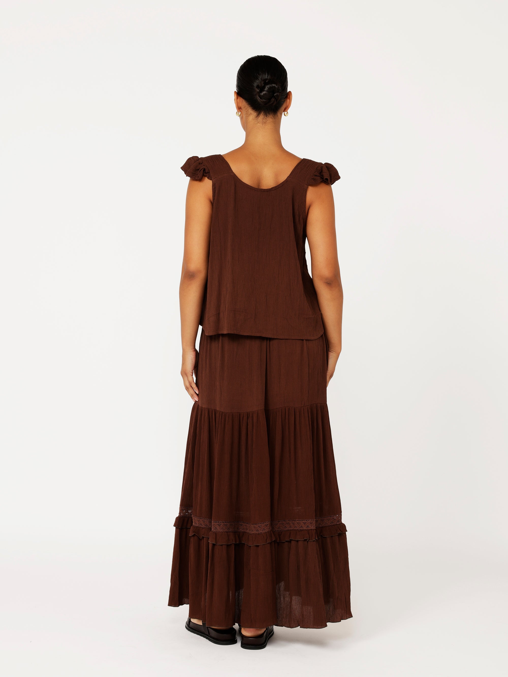 Chloe Skirt  | Cacao Crinkle With Lace