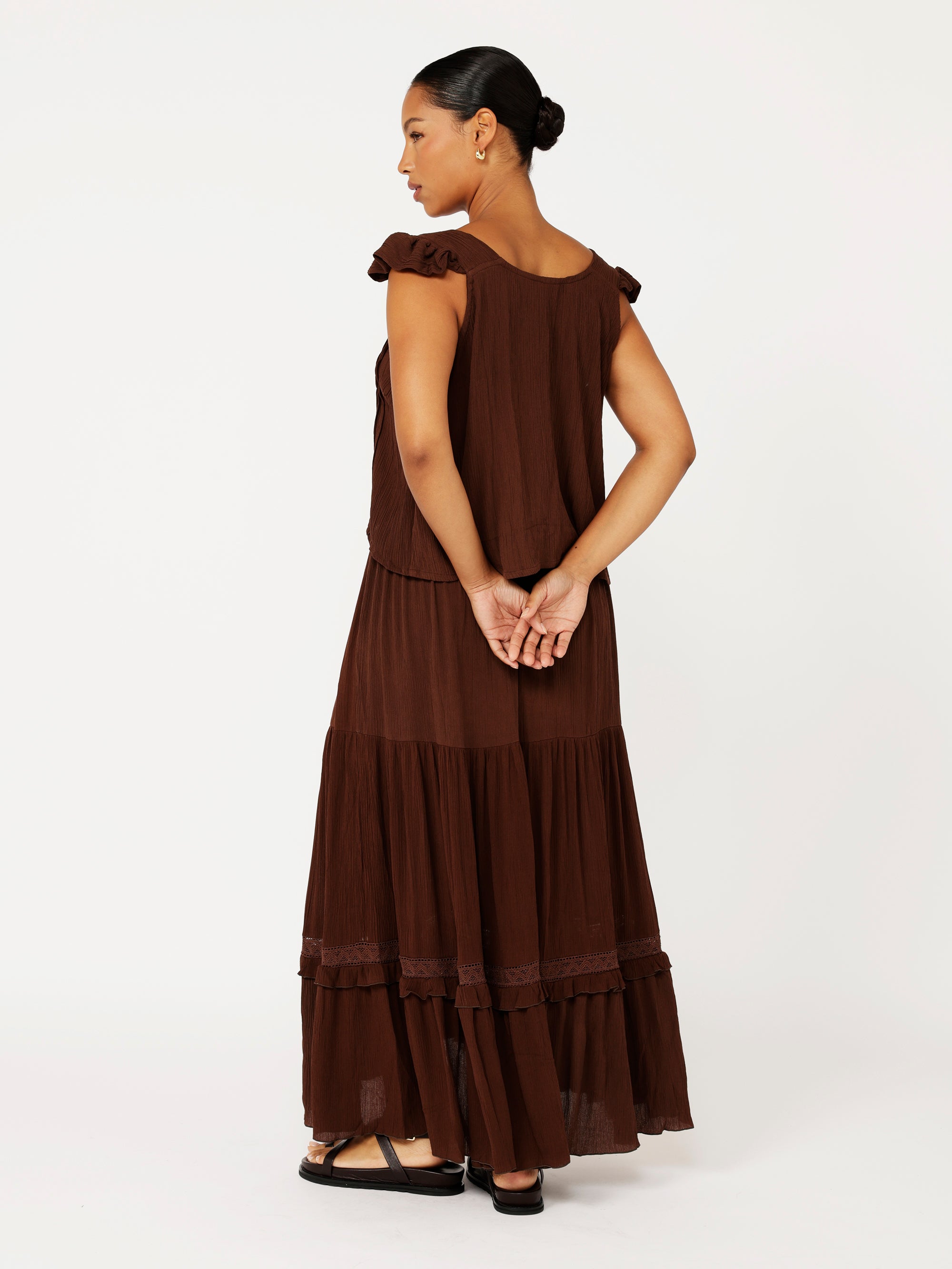 Chloe Skirt  | Cacao Crinkle With Lace