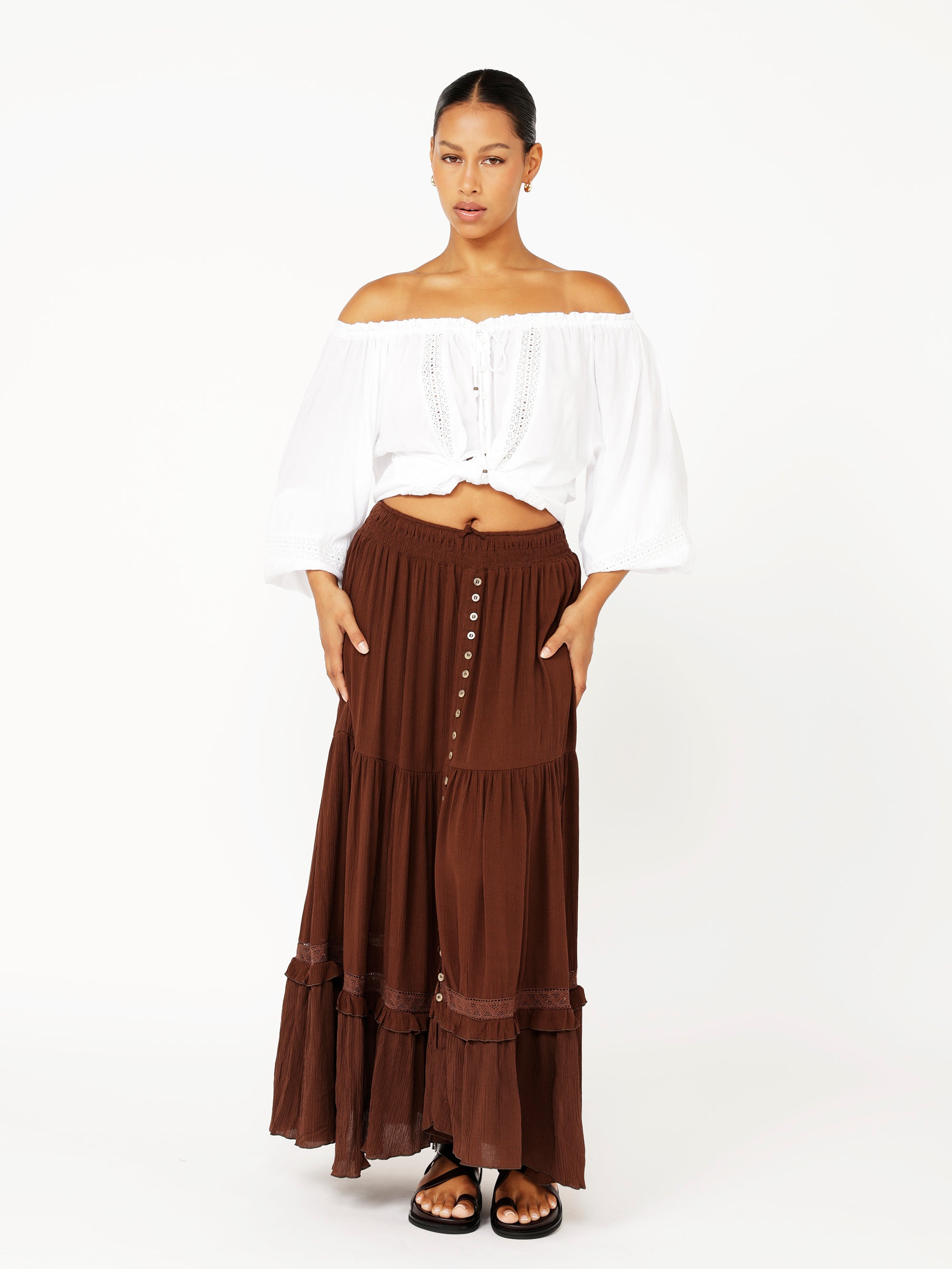 Chloe Skirt  | Cacao Crinkle With Lace