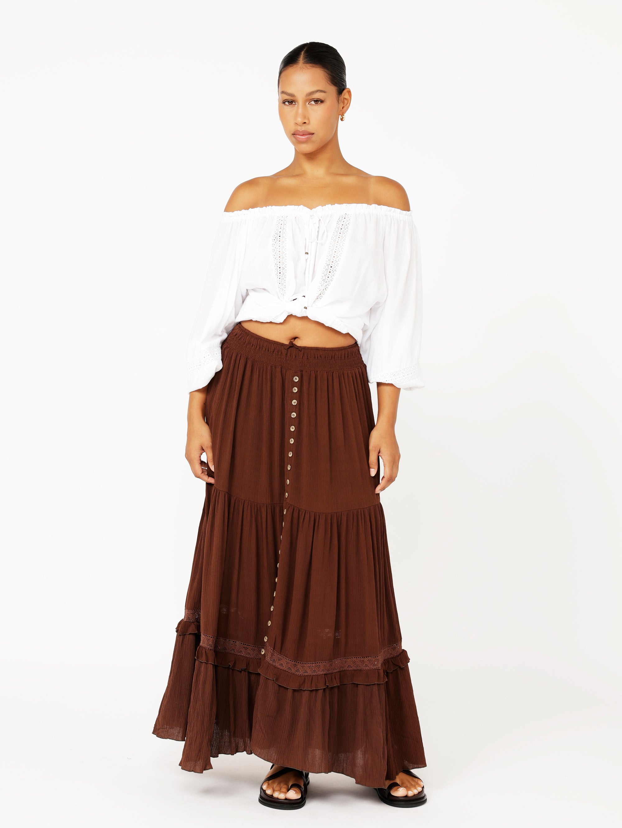 Chloe Skirt  | Cacao Crinkle With Lace