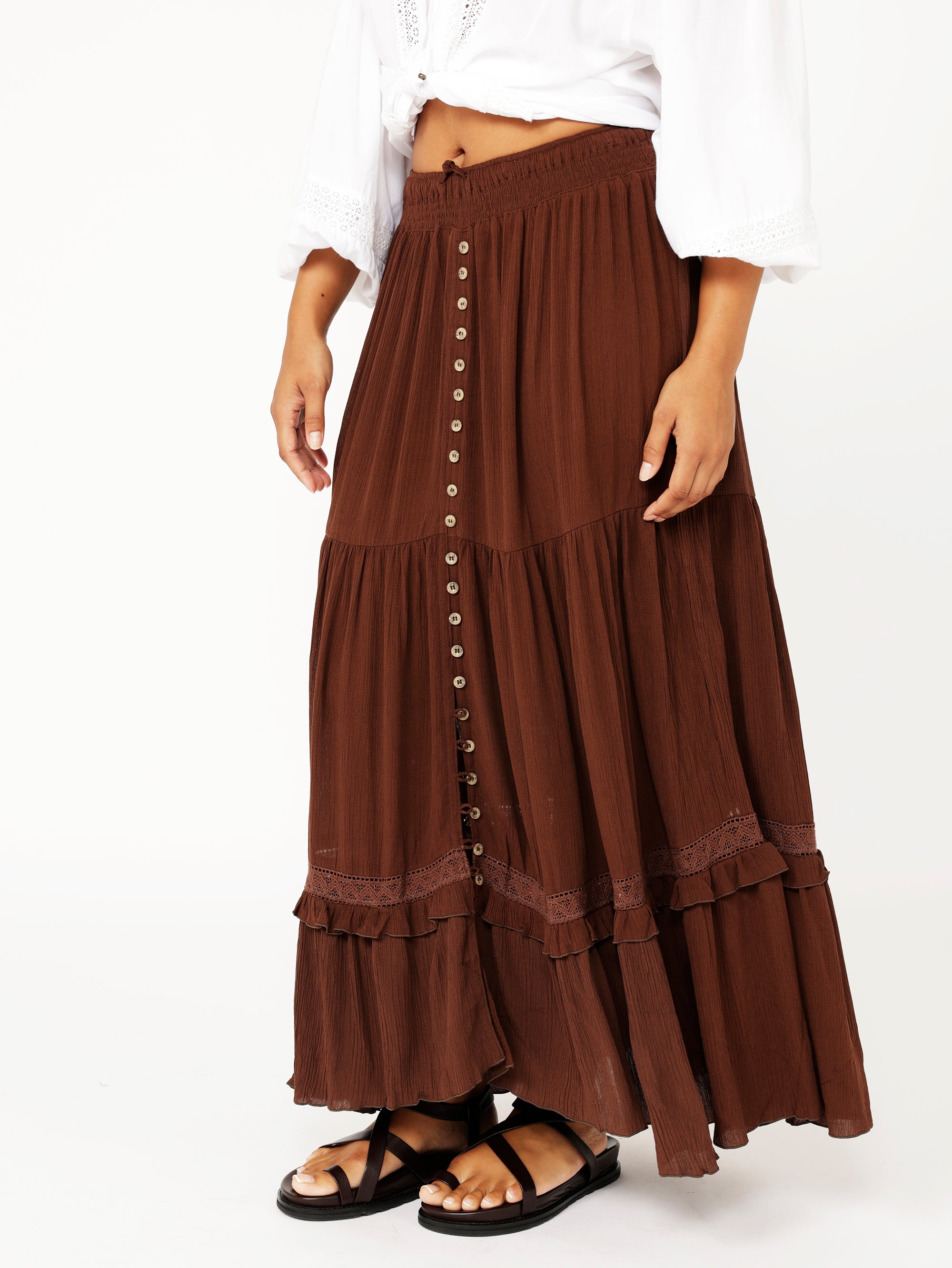 Chloe Skirt  | Cacao Crinkle With Lace