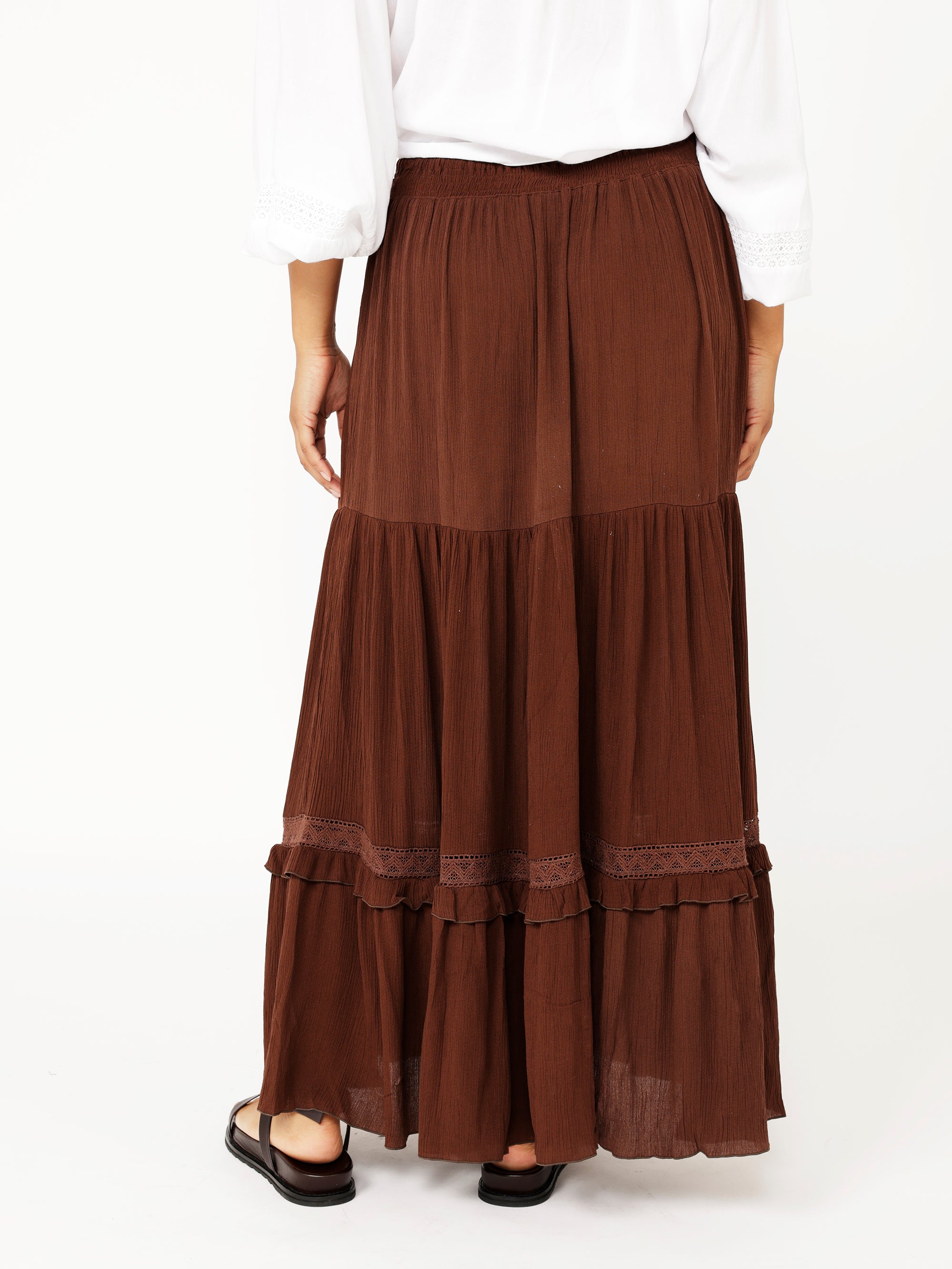 Chloe Skirt  | Cacao Crinkle With Lace