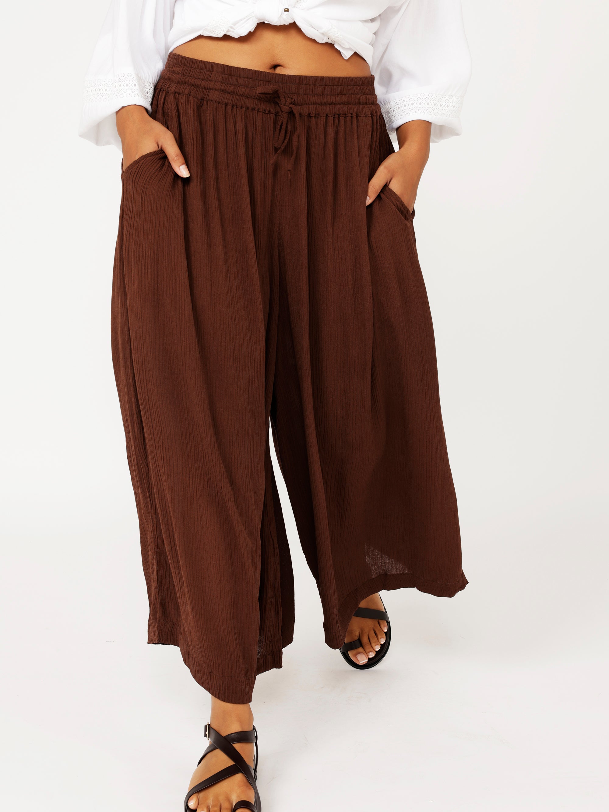 Palazzo Pant Crop | Cacao Crinkle - Saffron Road