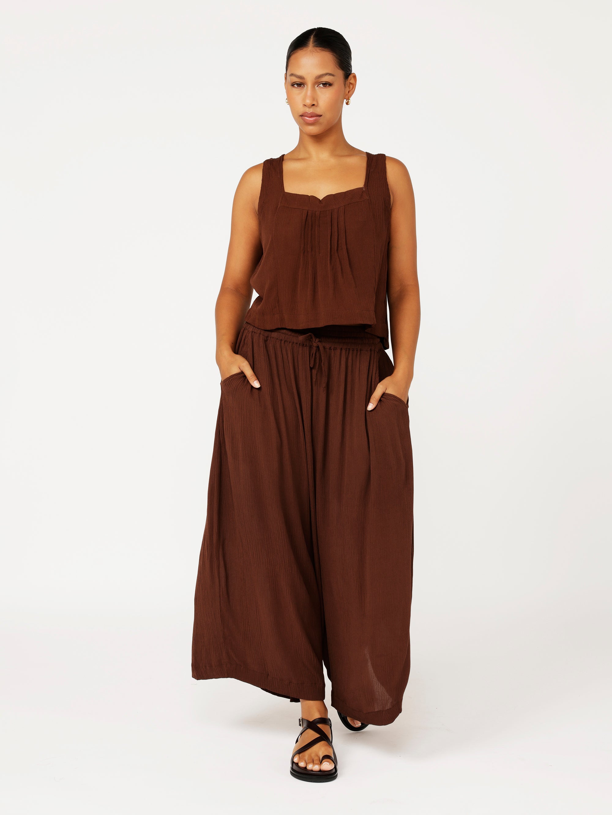Palazzo Pant Crop | Cacao Crinkle - Saffron Road