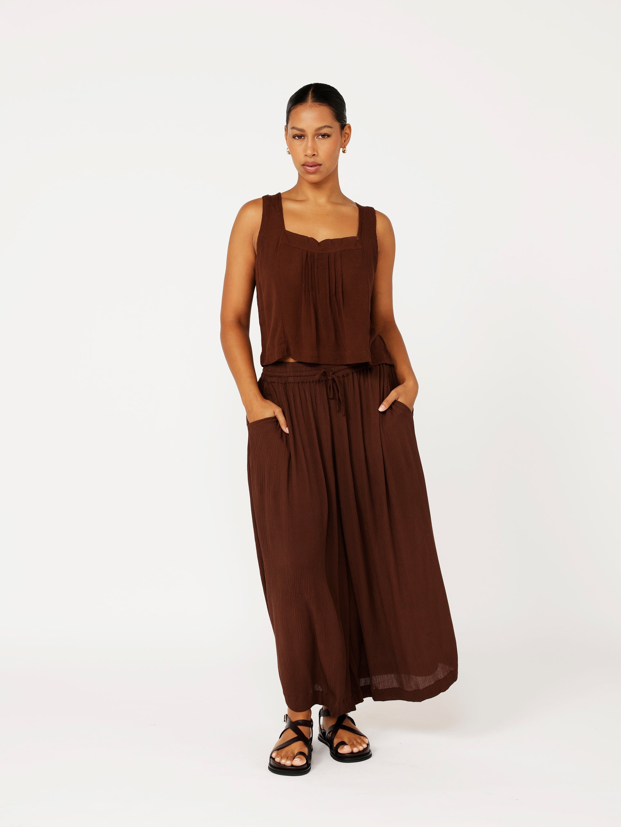 Palazzo Pant Crop | Cacao Crinkle - Saffron Road