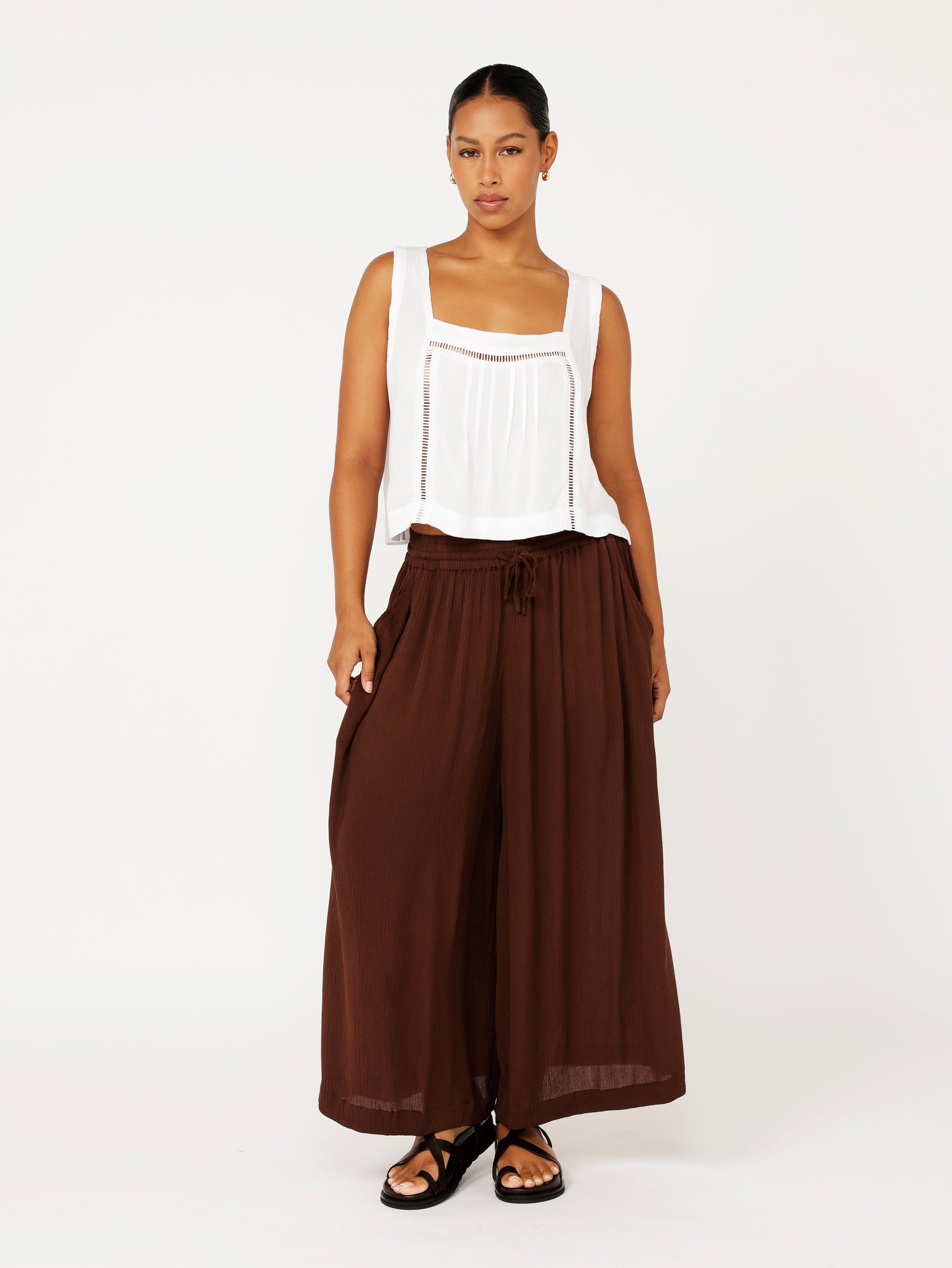 Lotus Tank | White Crinkle with Lace - Saffron Road