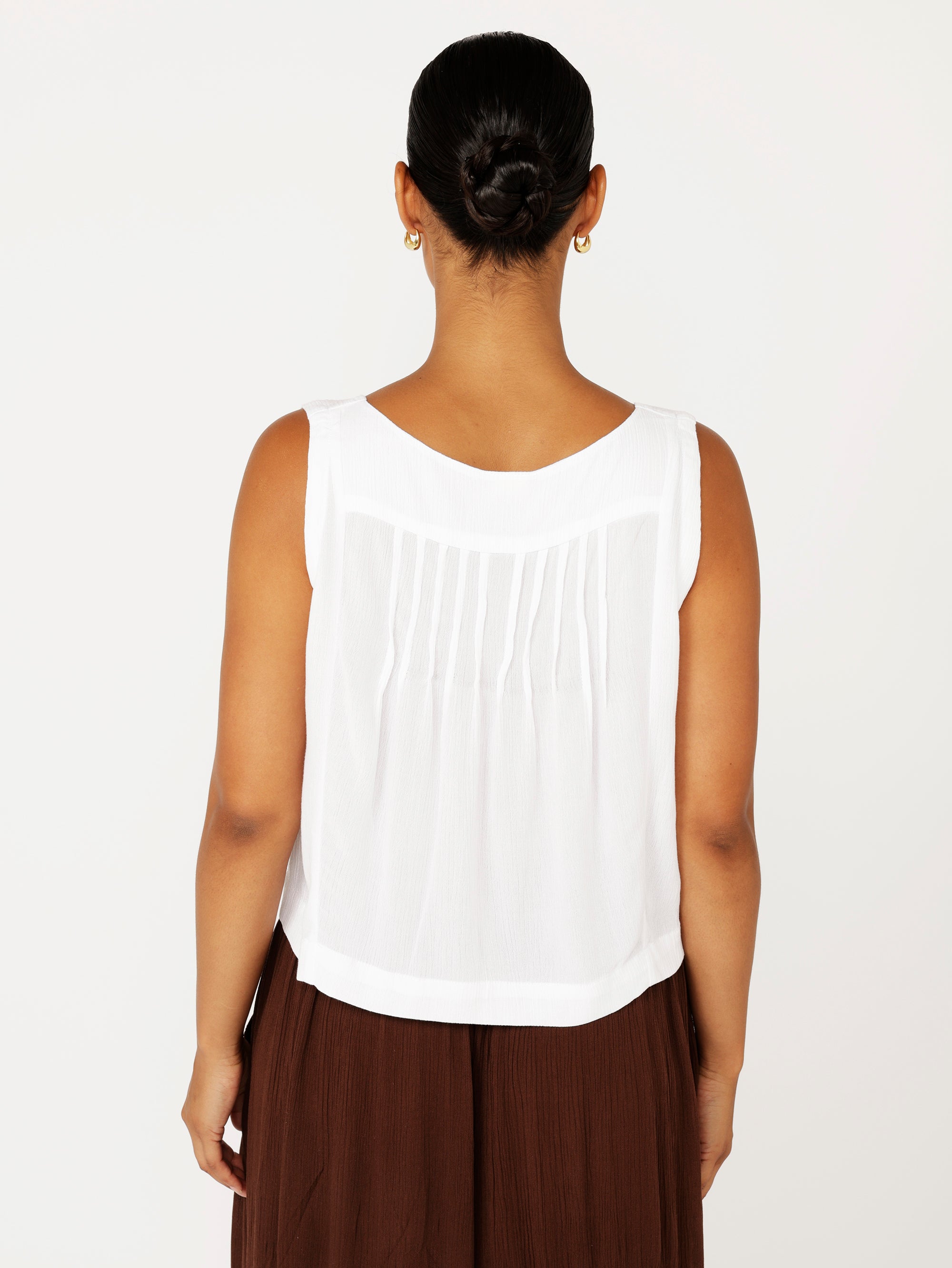Lotus Tank | White Crinkle with Lace - Saffron Road