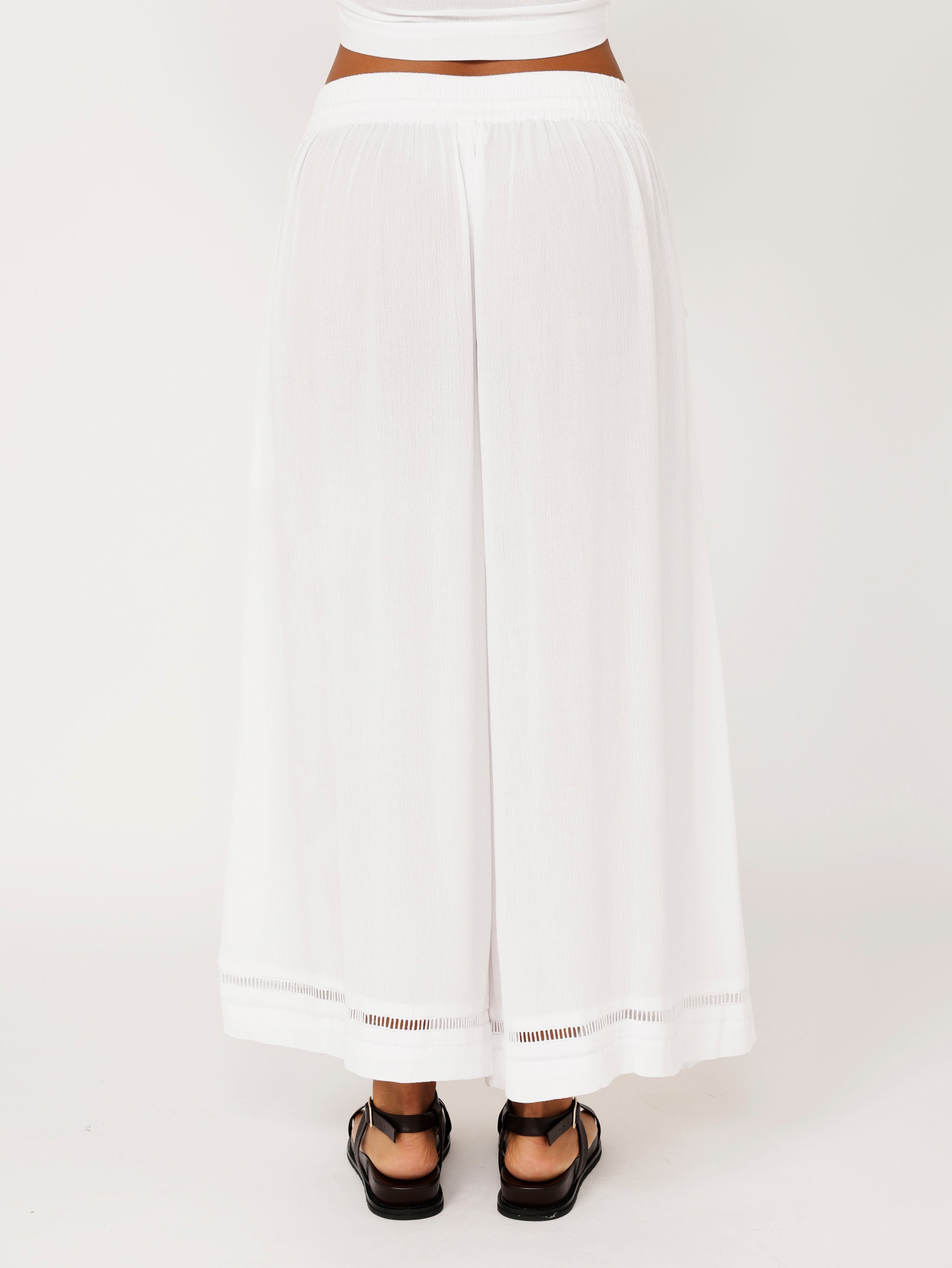 Palazzo Pant with Lace | CROPPED | White Crinkle - Saffron Road
