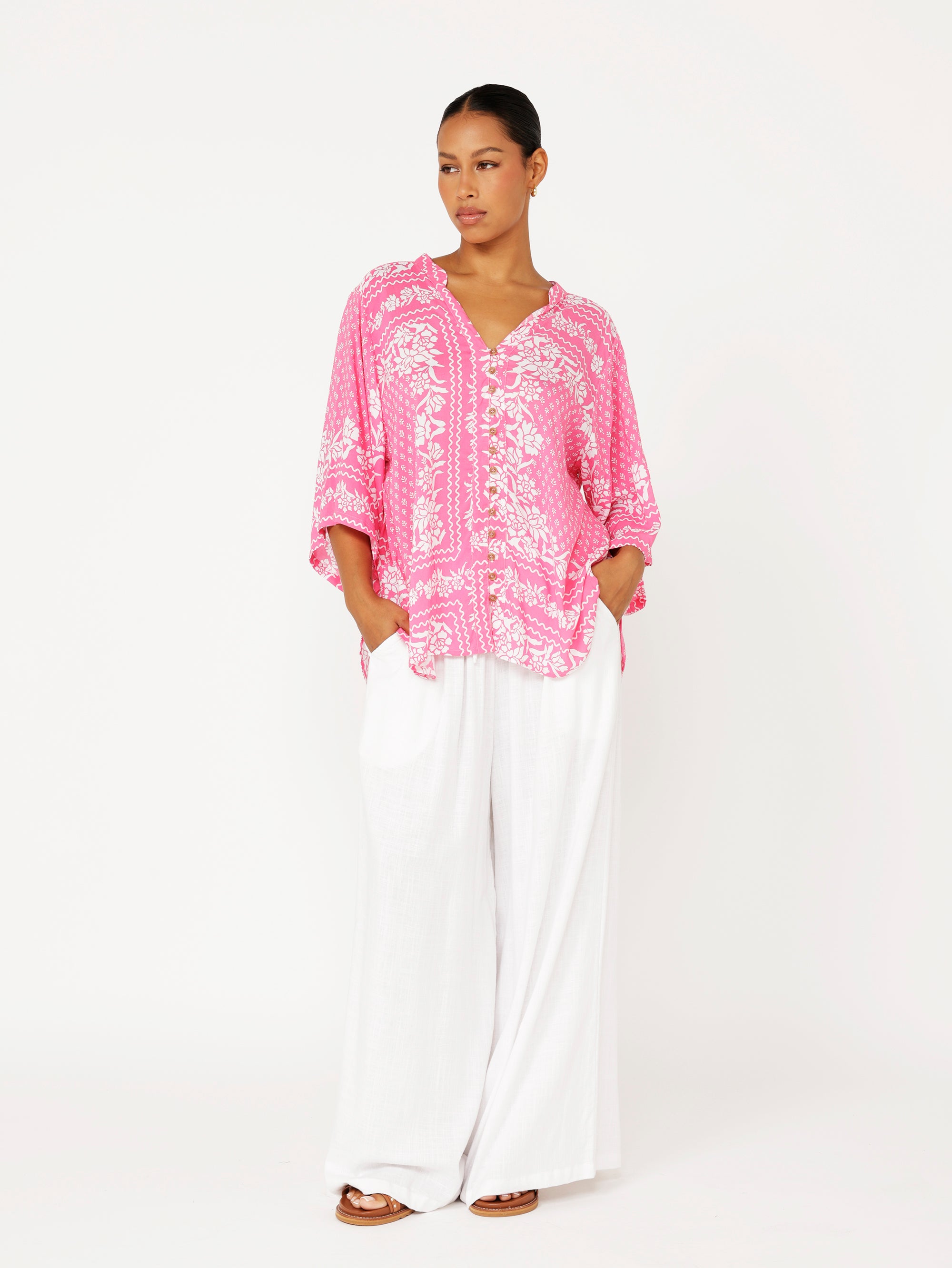 Amber Blouse 3/4 Sleeve | Pink Paradise - Saffron Road