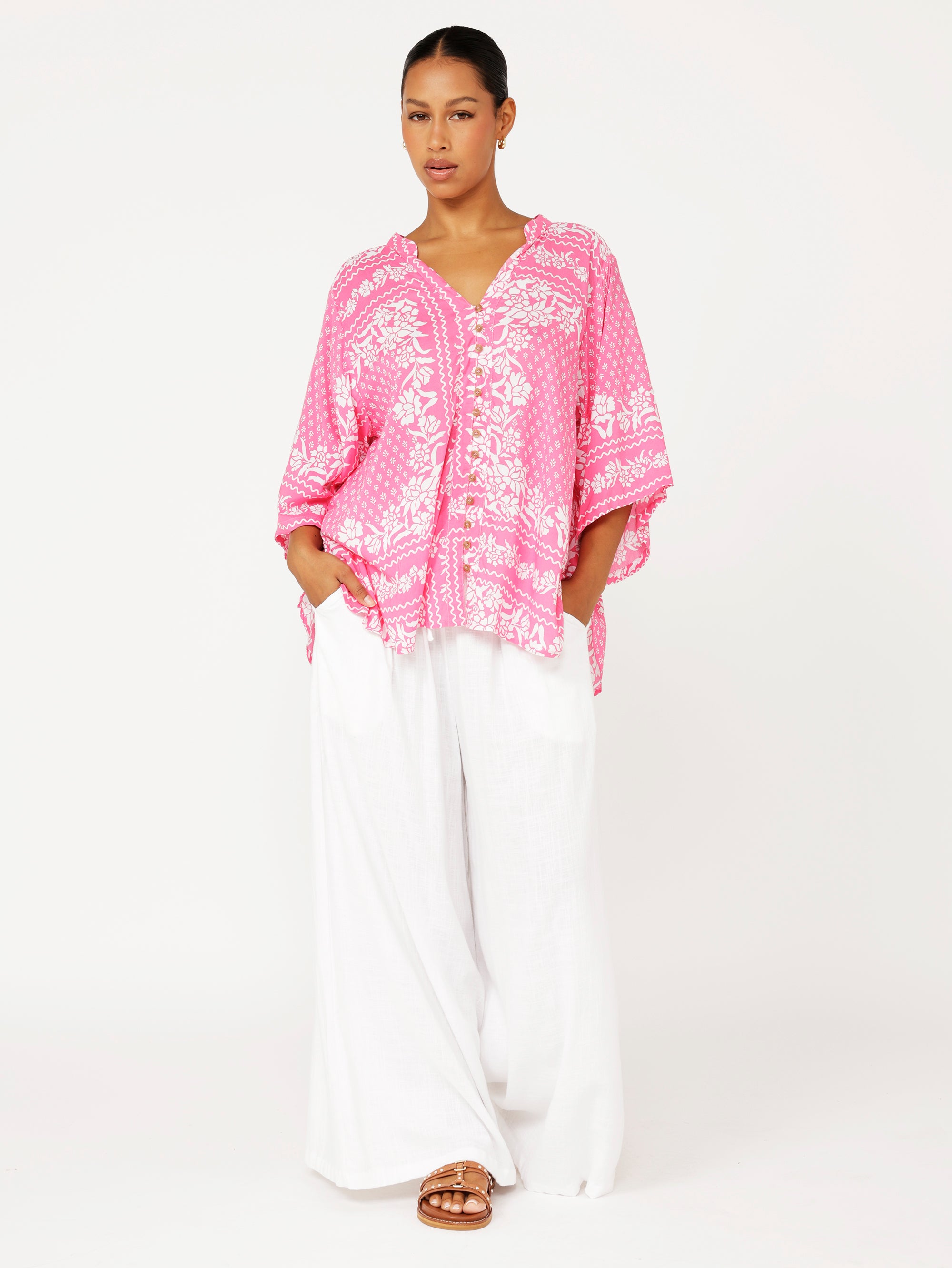 Amber Blouse 3/4 Sleeve | Pink Paradise - Saffron Road