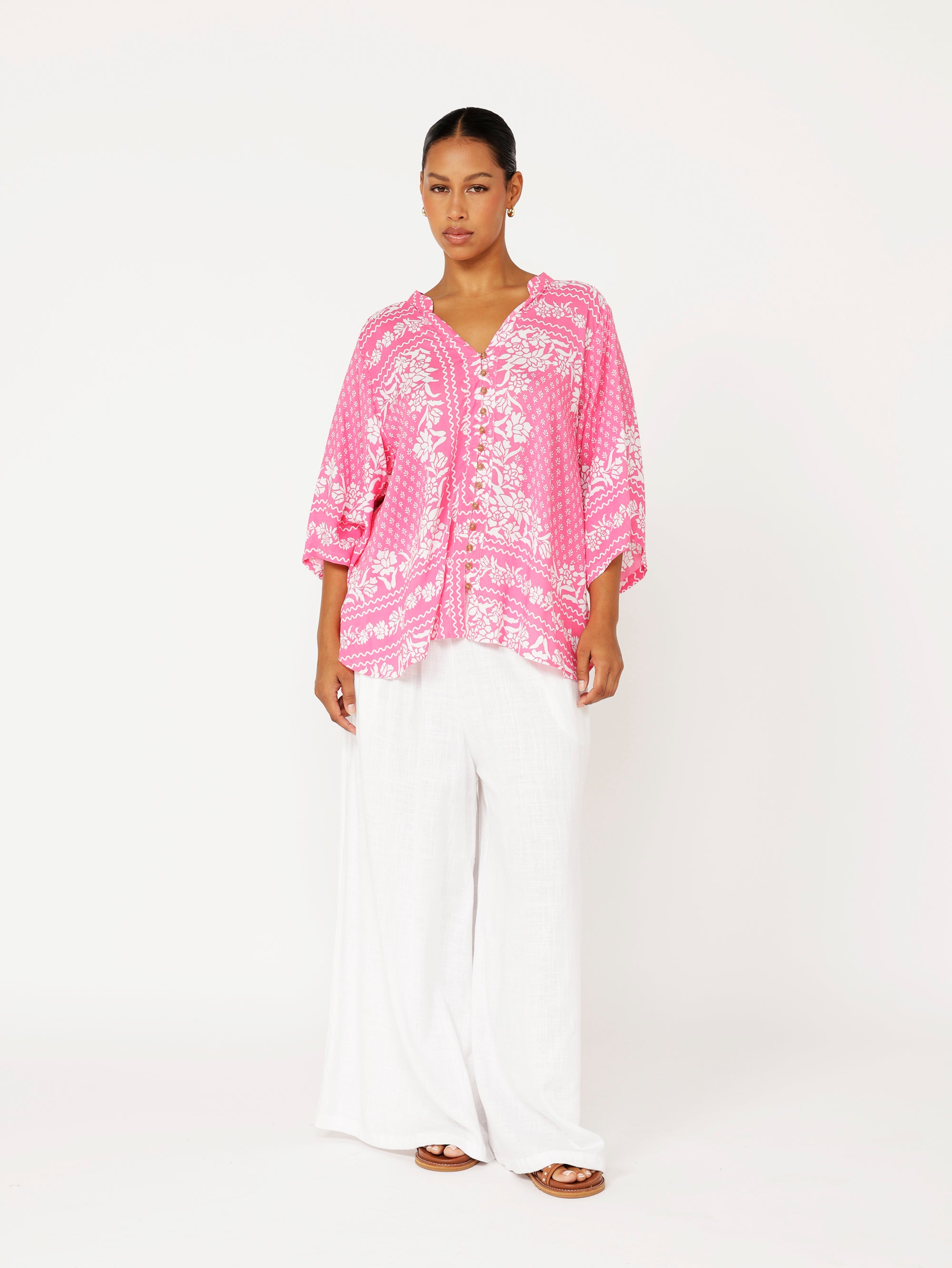 Amber Blouse 3/4 Sleeve | Pink Paradise - Saffron Road